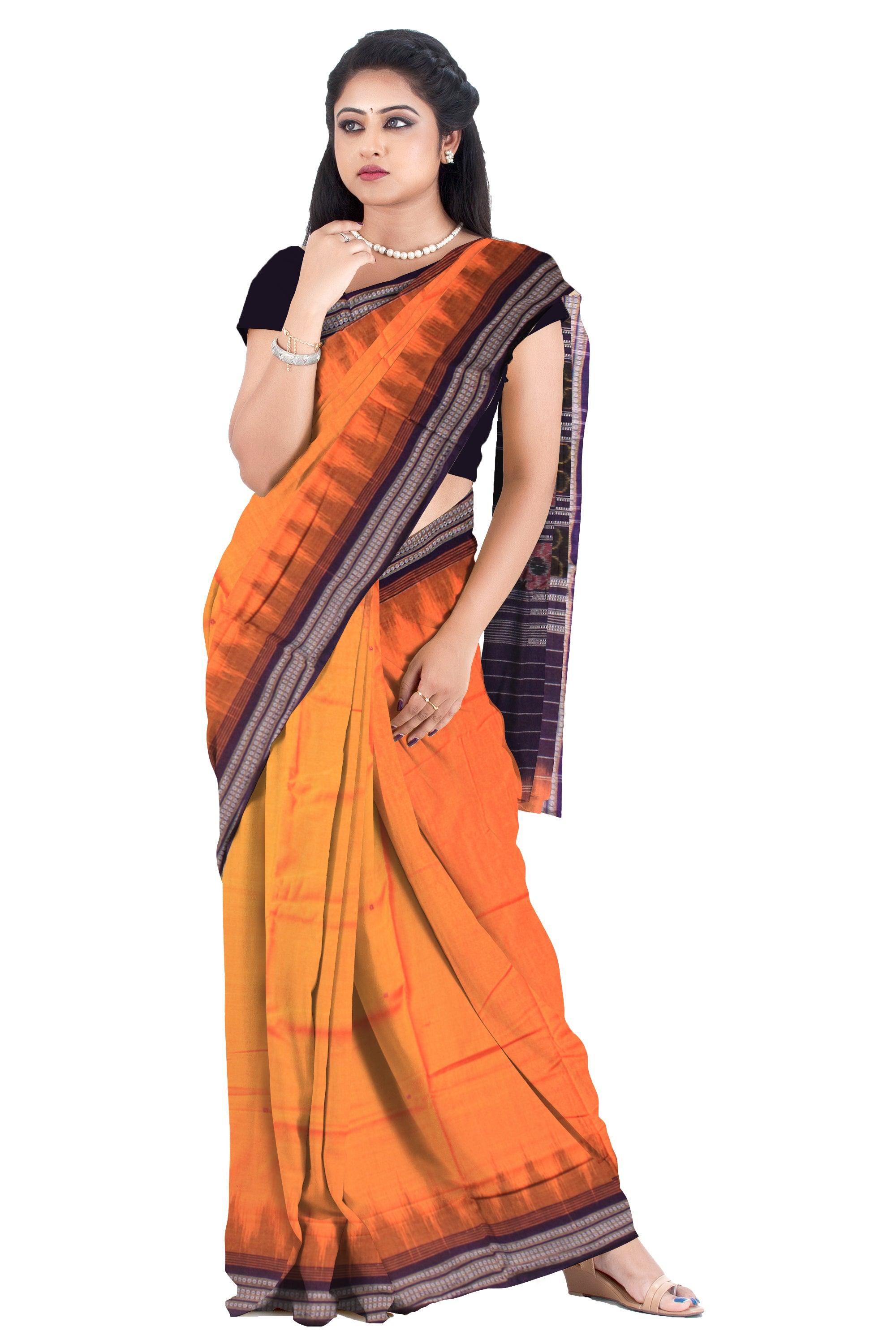 SAMBALPURI COTTON SAREE IN  YELLOW AND PURPLE  COLOUR WITH OUT  BLOUSE PIECE. - Koshali Arts & Crafts Enterprise