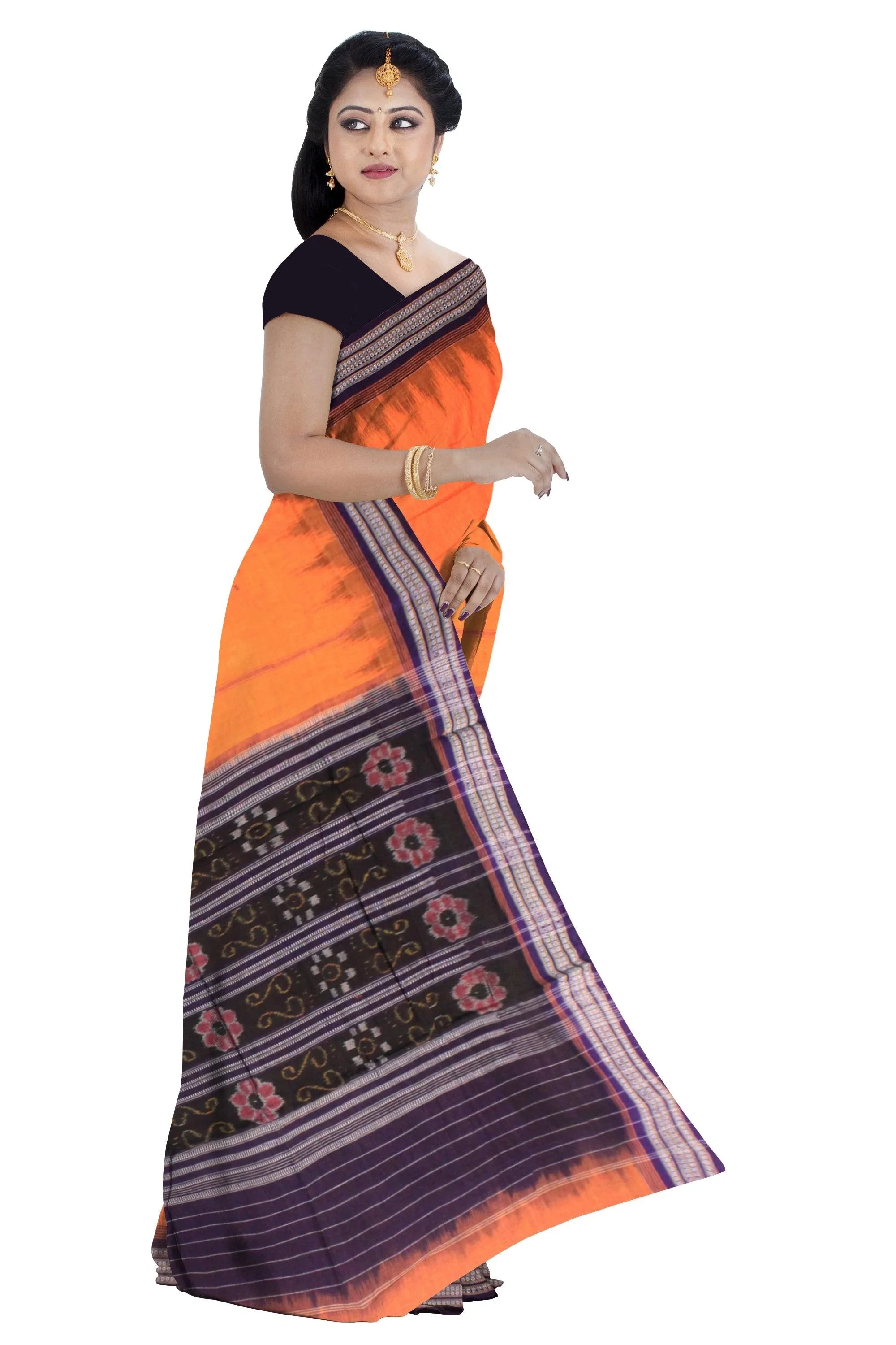 Sambalpuri cotton saree in yellow and purple colour. - Koshali Arts & Crafts Enterprise