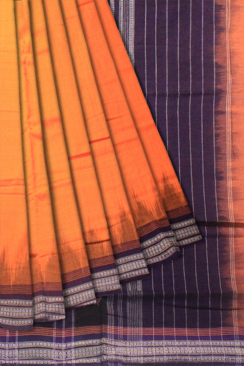 SAMBALPURI COTTON SAREE IN YELLOW AND PURPLE COLOUR WITH OUT BLOUSE PIECE. - Koshali Arts & Crafts Enterprise