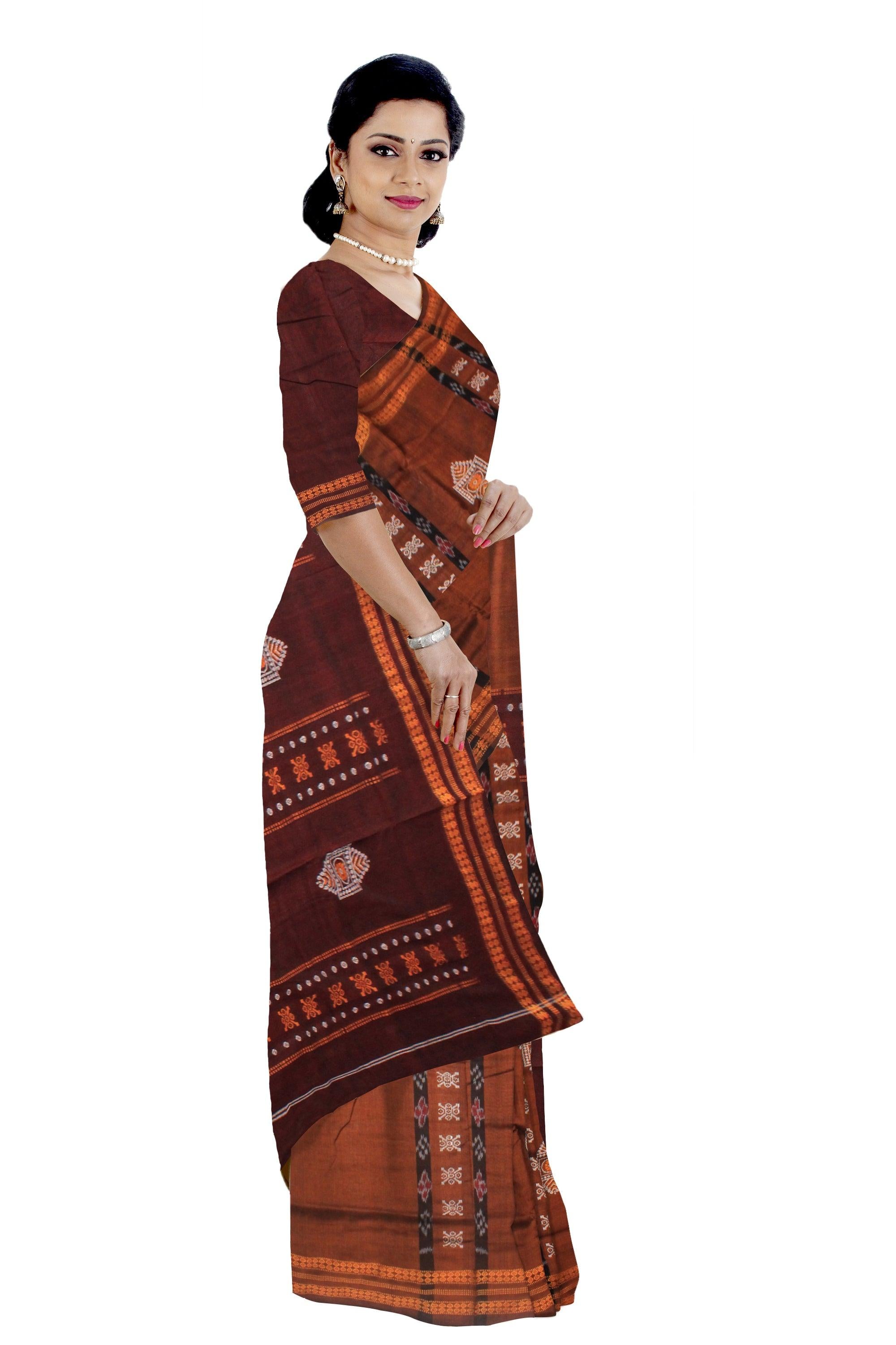 SAMBALPURI COTTON SAREE IN BROWN COLOUR WITH BLOUSE PIECE. - Koshali Arts & Crafts Enterprise