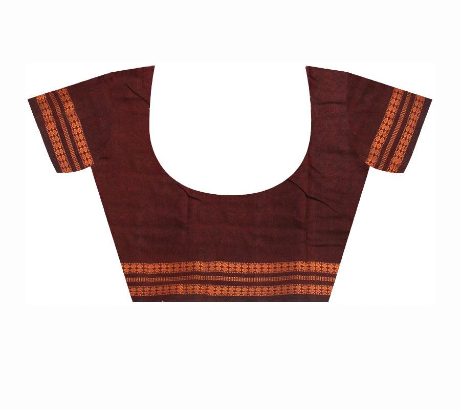 SAMBALPURI COTTON SAREE IN BROWN COLOUR WITH BLOUSE PIECE. - Koshali Arts & Crafts Enterprise