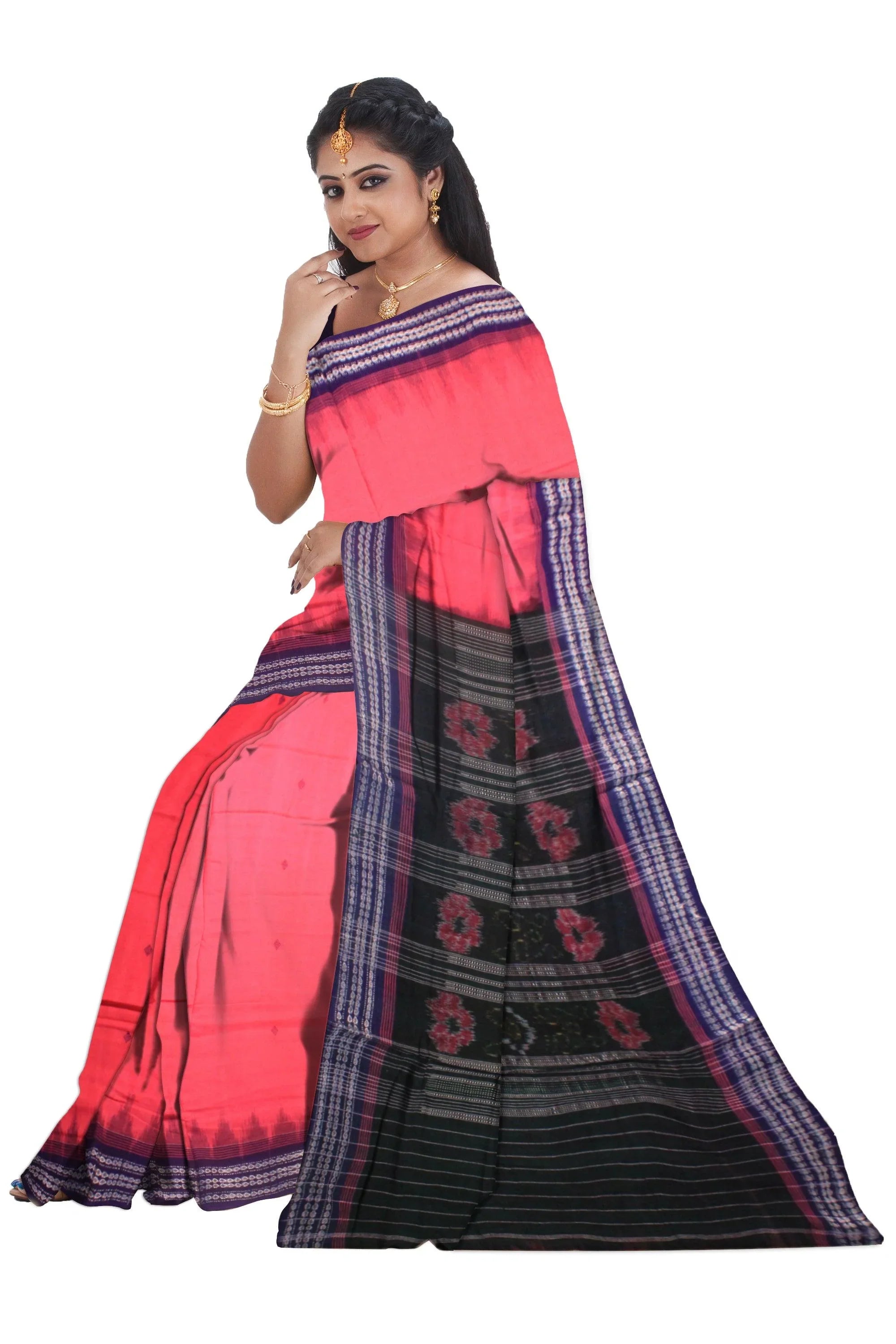 Sambalpuri cotton saree in pink colour. - Koshali Arts & Crafts Enterprise