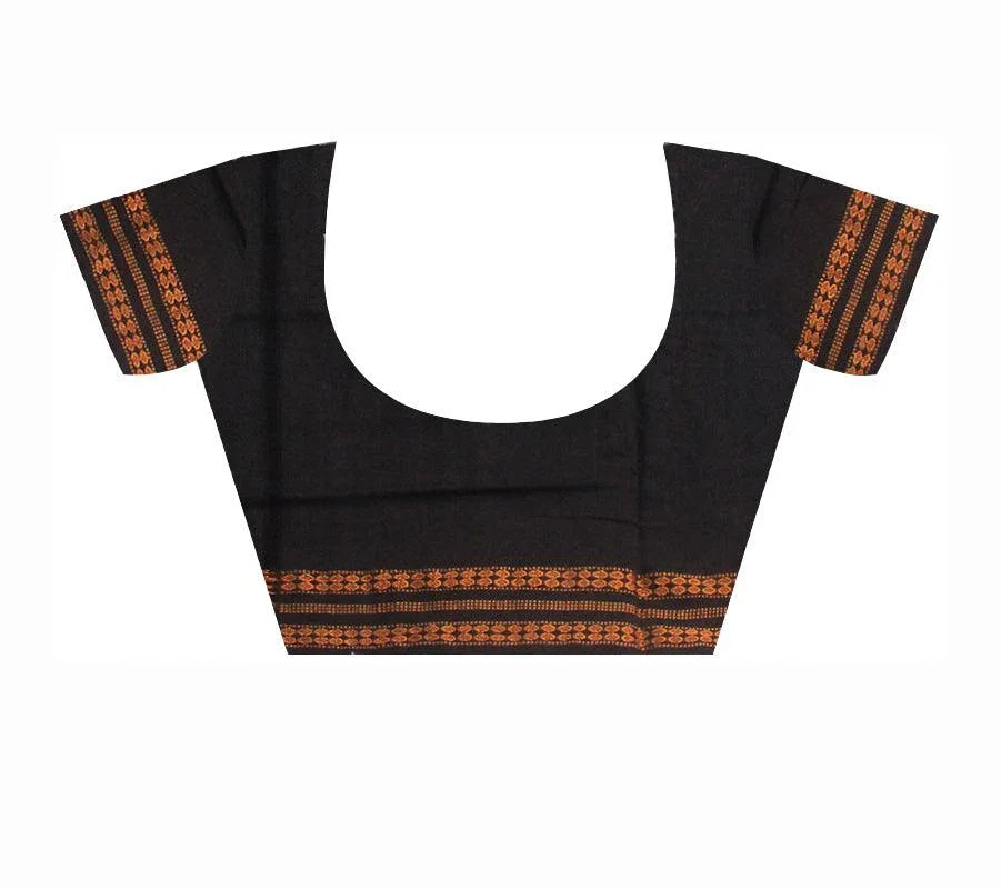 SAMBALPURI COTTON SAREE IN DARK BLUE AND BLACK COLOR WITH BLOUSE PIECE. - Koshali Arts & Crafts Enterprise