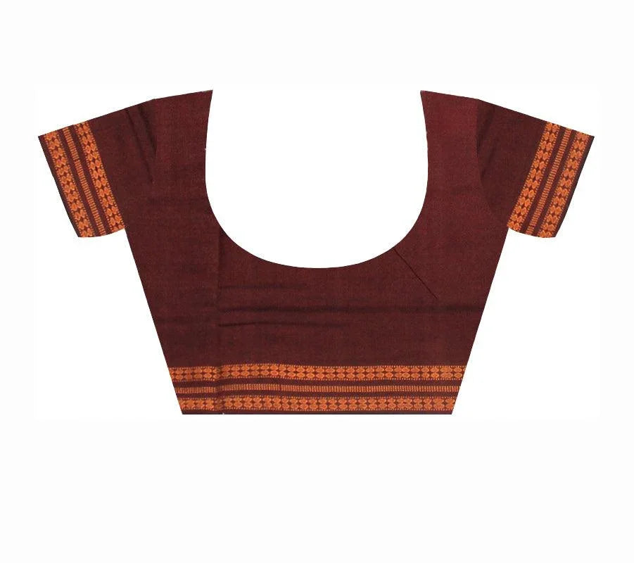 SAMBALPURI BANDHA DESIGN COTTON SAREE IN PERSIAN GREEN AND COFFEE COLOR WITH BLOUSE PIECE. - Koshali Arts & Crafts Enterprise