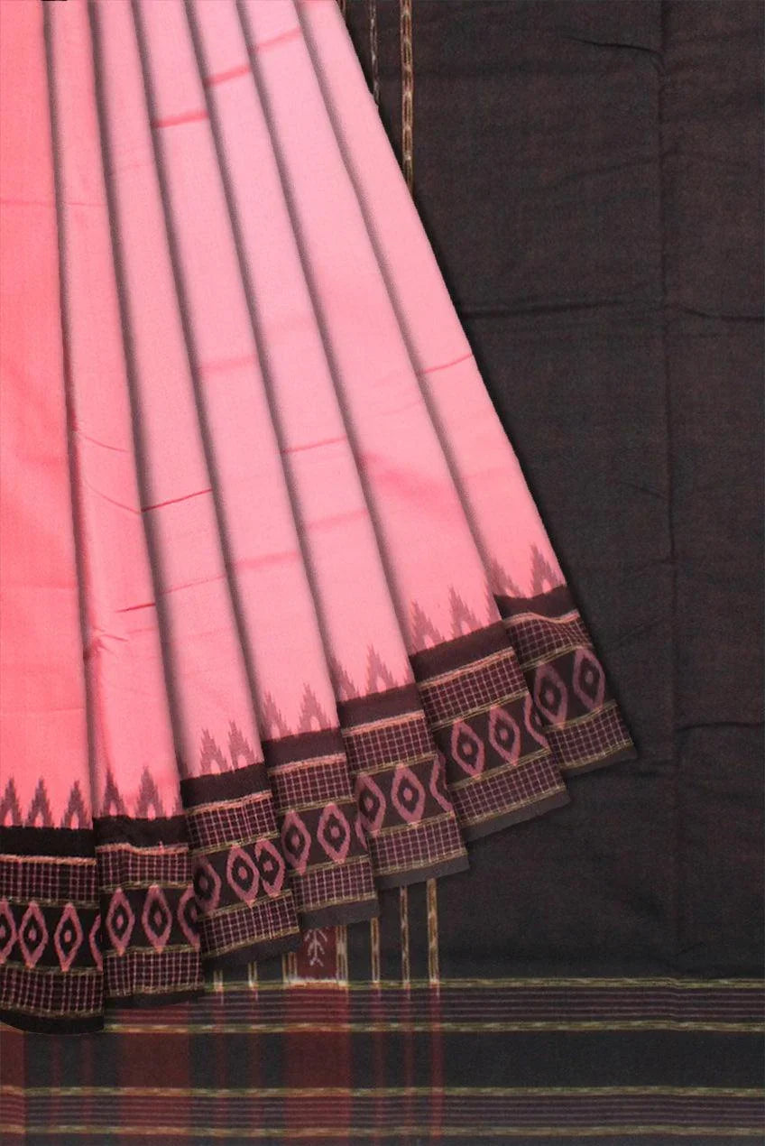 Sambalpuri cotton saree in pink and black color. - Koshali Arts & Crafts Enterprise
