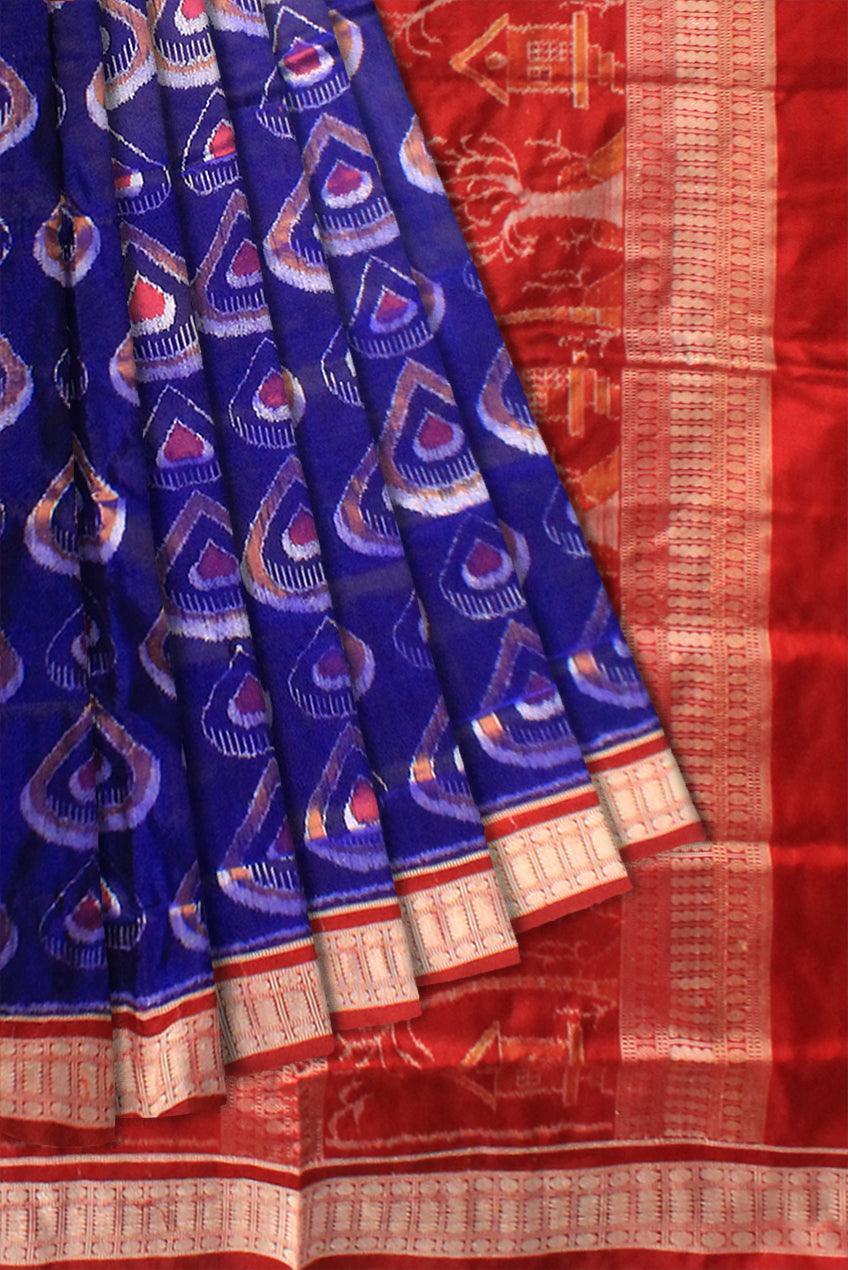SAMBALPURI PATA SAREE IN BLUE AND RED COLOR , WITH BLOUSE PIECE. - Koshali Arts & Crafts Enterprise