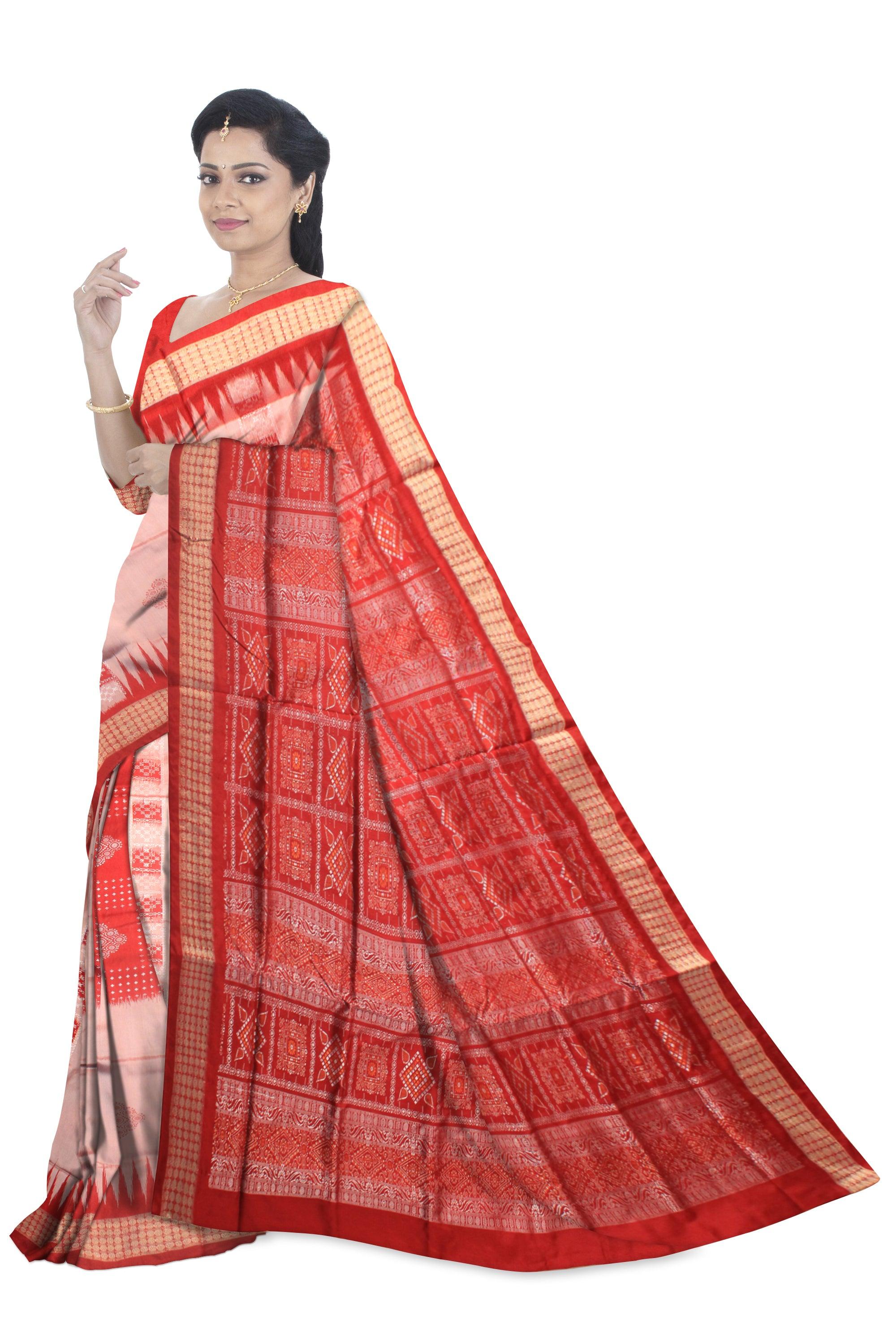 SAMBALPURI PATA IN RED AND SILVER COLOR , CHANDUA PATA WITH BLOUSE PIECE. - Koshali Arts & Crafts Enterprise