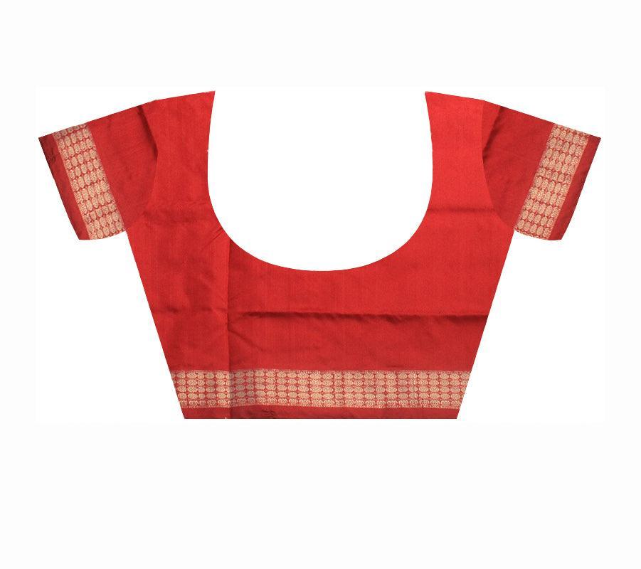 SAMBALPURI PATA IN RED AND SILVER COLOR , CHANDUA PATA WITH BLOUSE PIECE. - Koshali Arts & Crafts Enterprise
