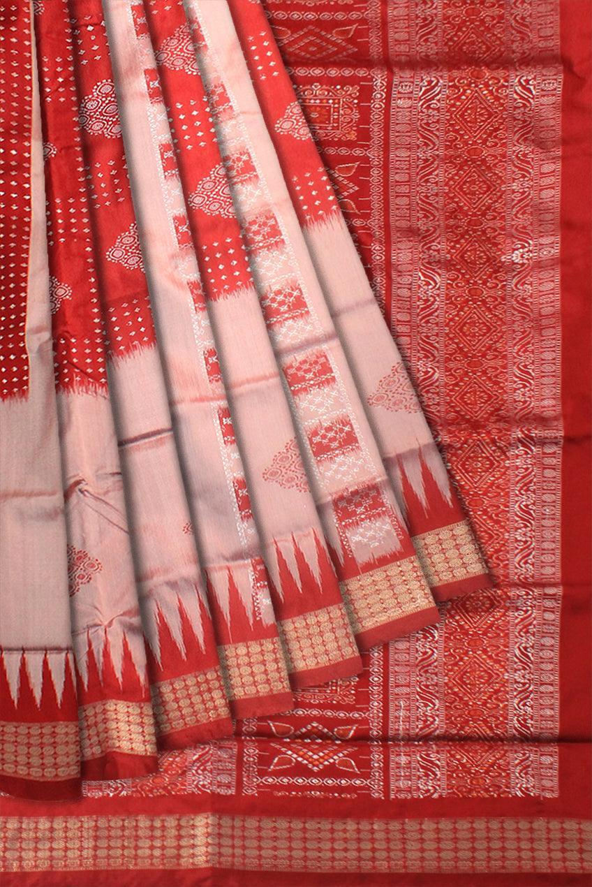 SAMBALPURI PATA IN RED AND SILVER COLOR , CHANDUA PATA WITH BLOUSE PIECE. - Koshali Arts & Crafts Enterprise