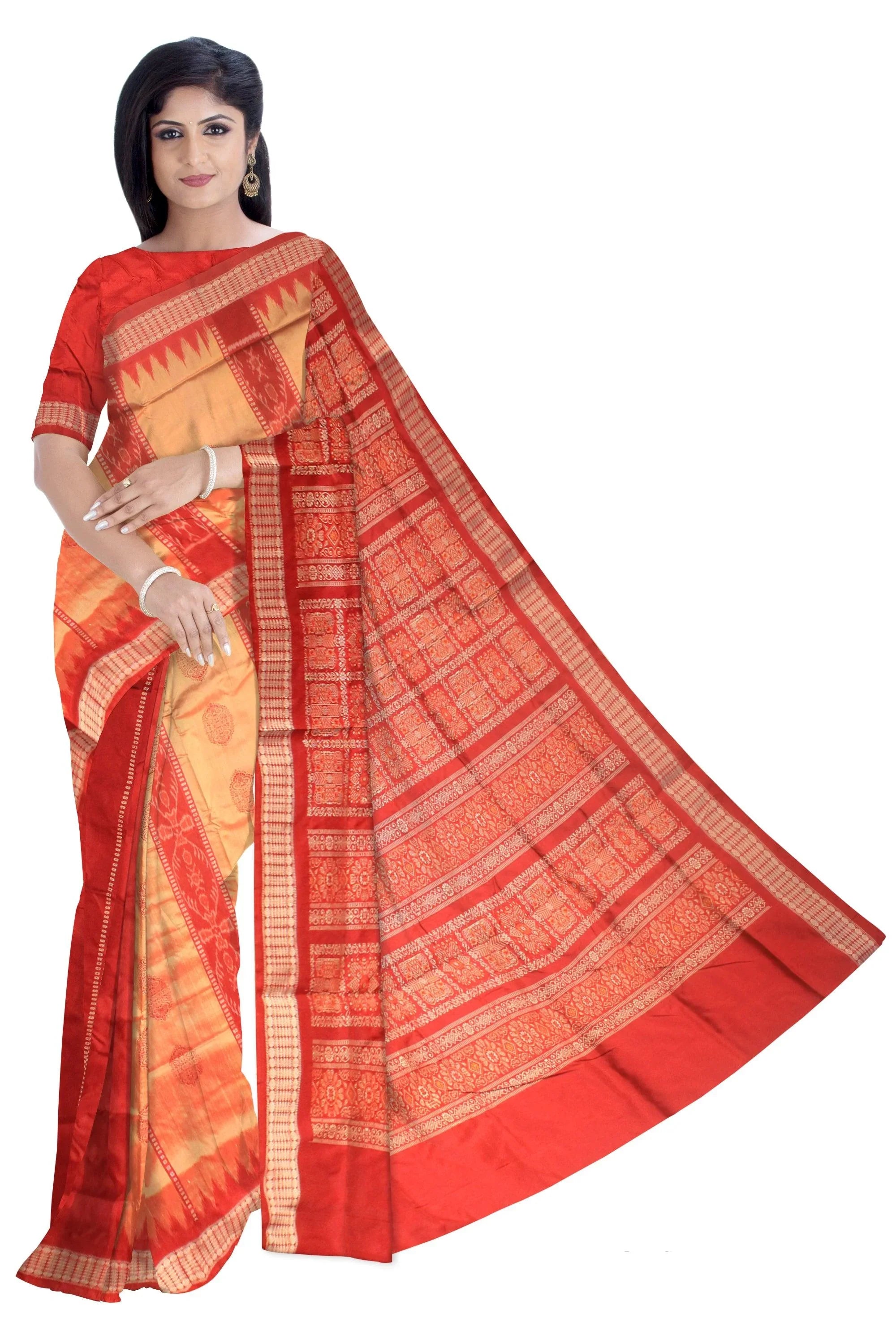 Latest Patli design light Pishta color Pata Saree. - Koshali Arts & Crafts Enterprise