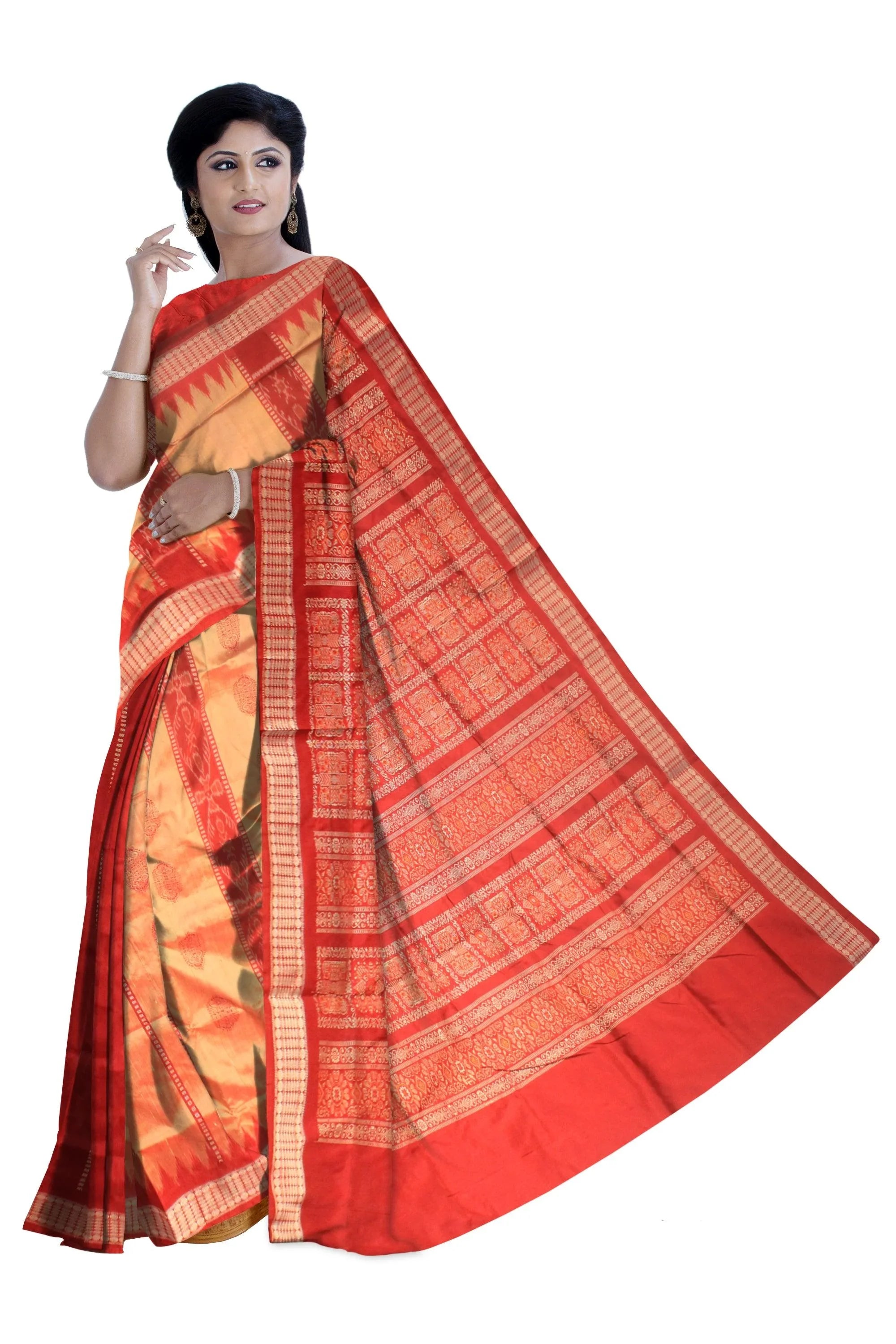 Latest Patli design light Pishta color Pata Saree. - Koshali Arts & Crafts Enterprise