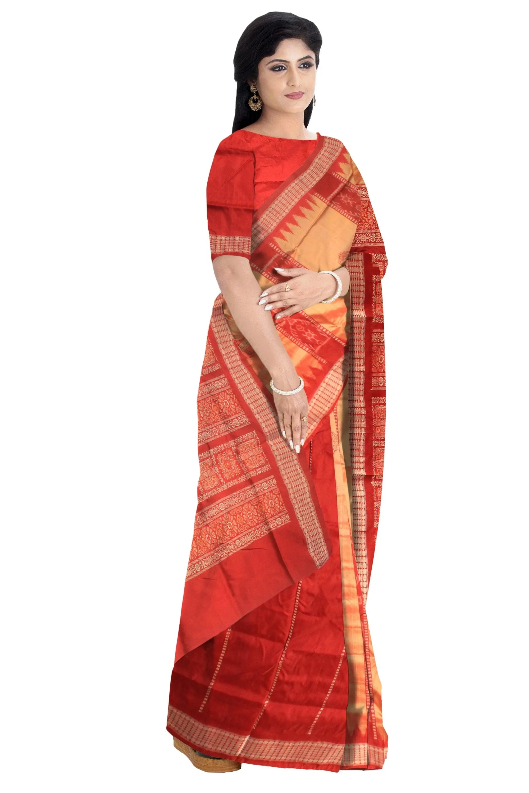 Latest Patli design light Pishta color Pata Saree. - Koshali Arts & Crafts Enterprise