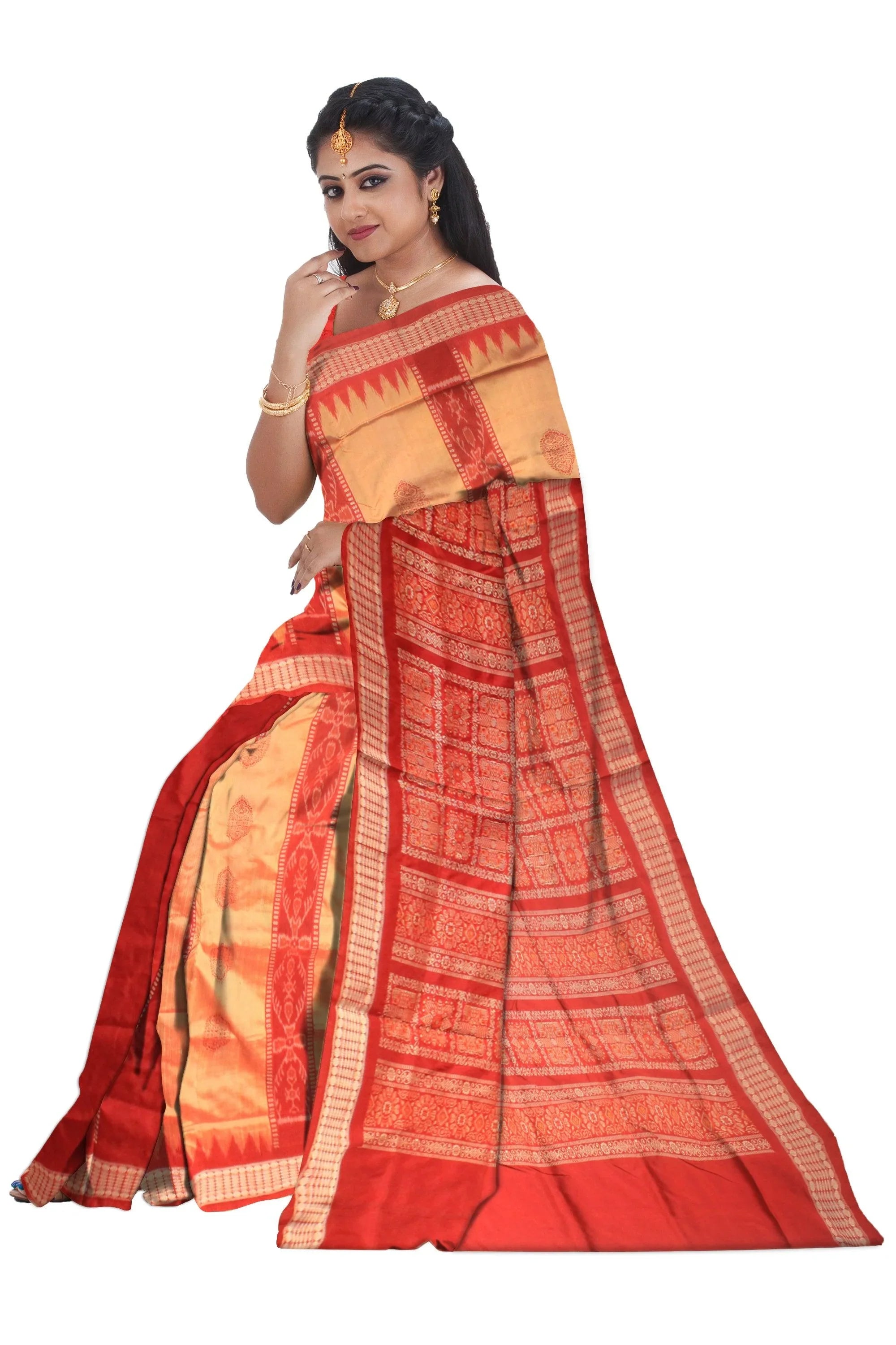 Latest Patli design light Pishta color Pata Saree. - Koshali Arts & Crafts Enterprise