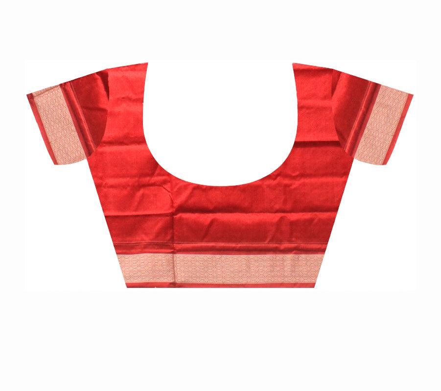 Authentic pata saree  in peacock design with red and pink color with blouse piece. - Koshali Arts & Crafts Enterprise