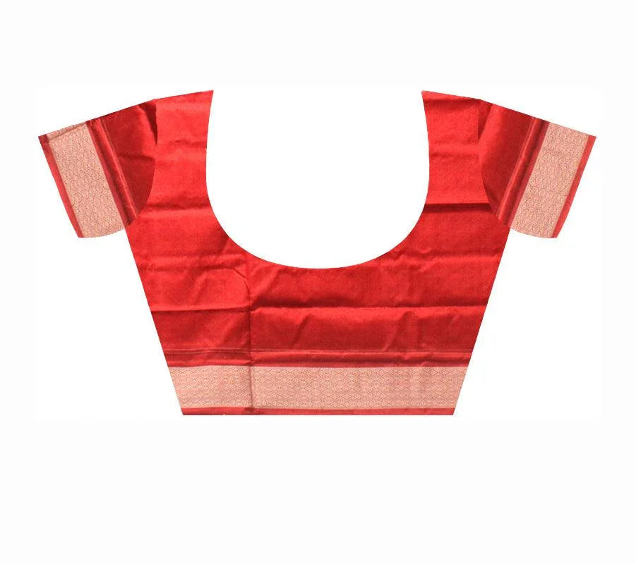 Authentic pata saree in peacock design with red and pink color with blouse piece. - Koshali Arts & Crafts Enterprise