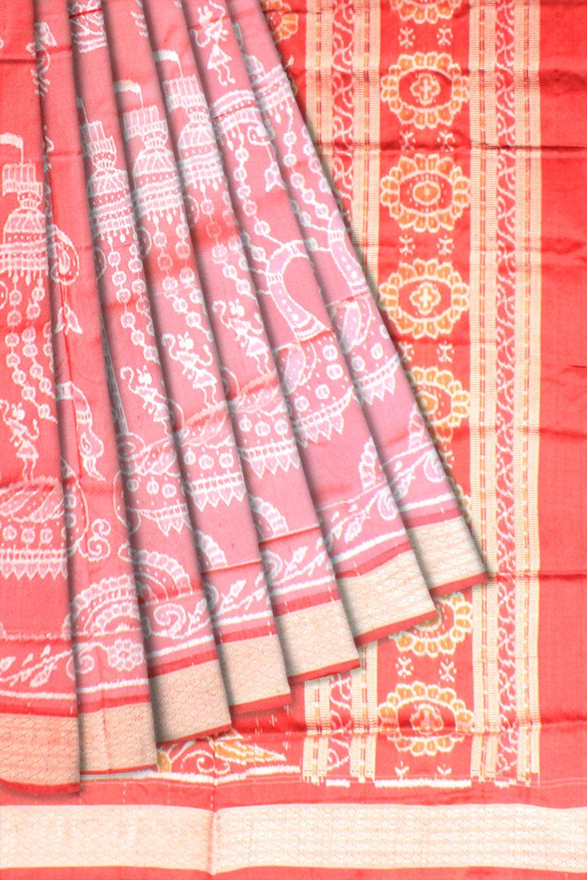 Authentic pata saree  in peacock design with red and pink color with blouse piece. - Koshali Arts & Crafts Enterprise