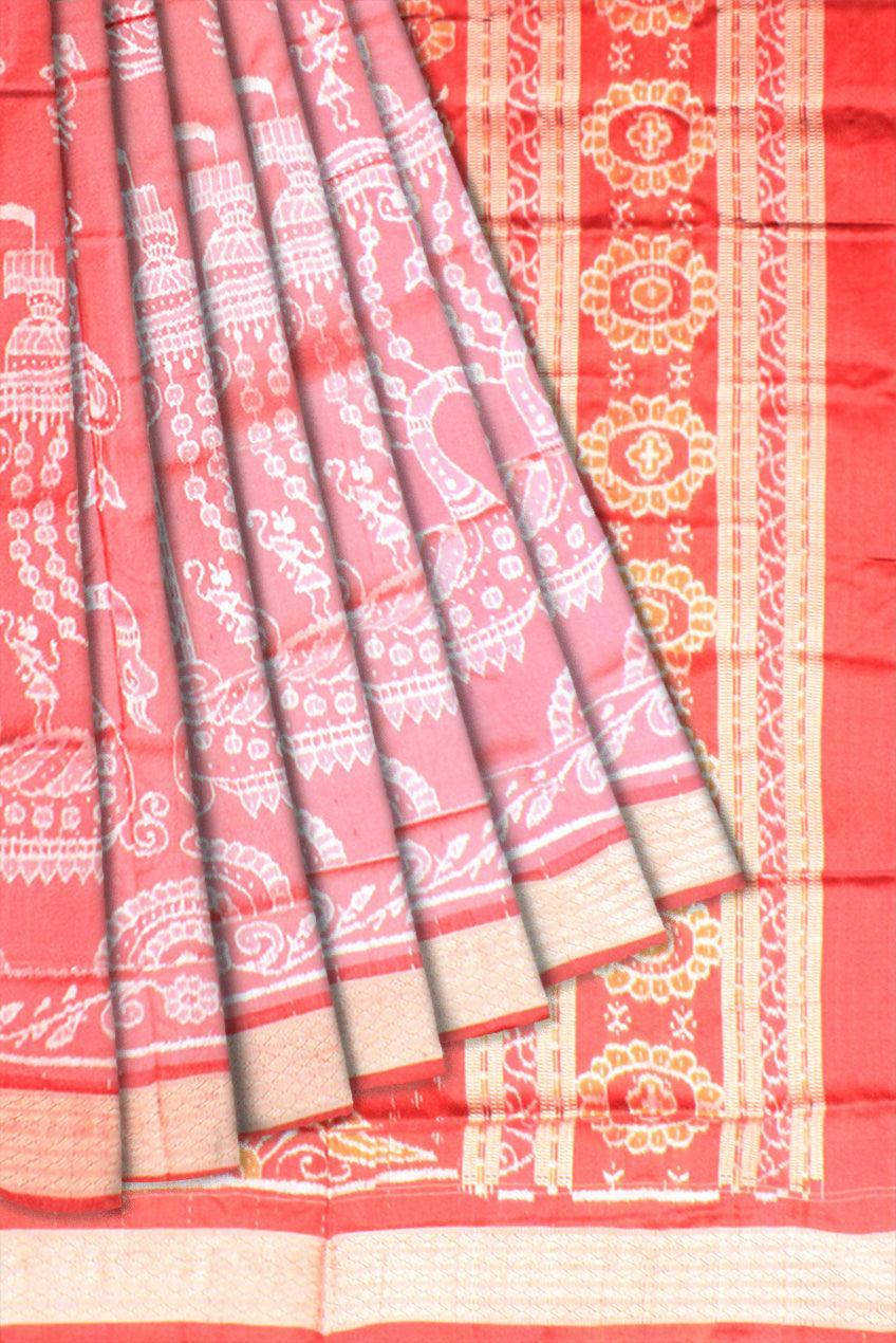 Authentic pata saree in peacock design with red and pink color with blouse piece. - Koshali Arts & Crafts Enterprise