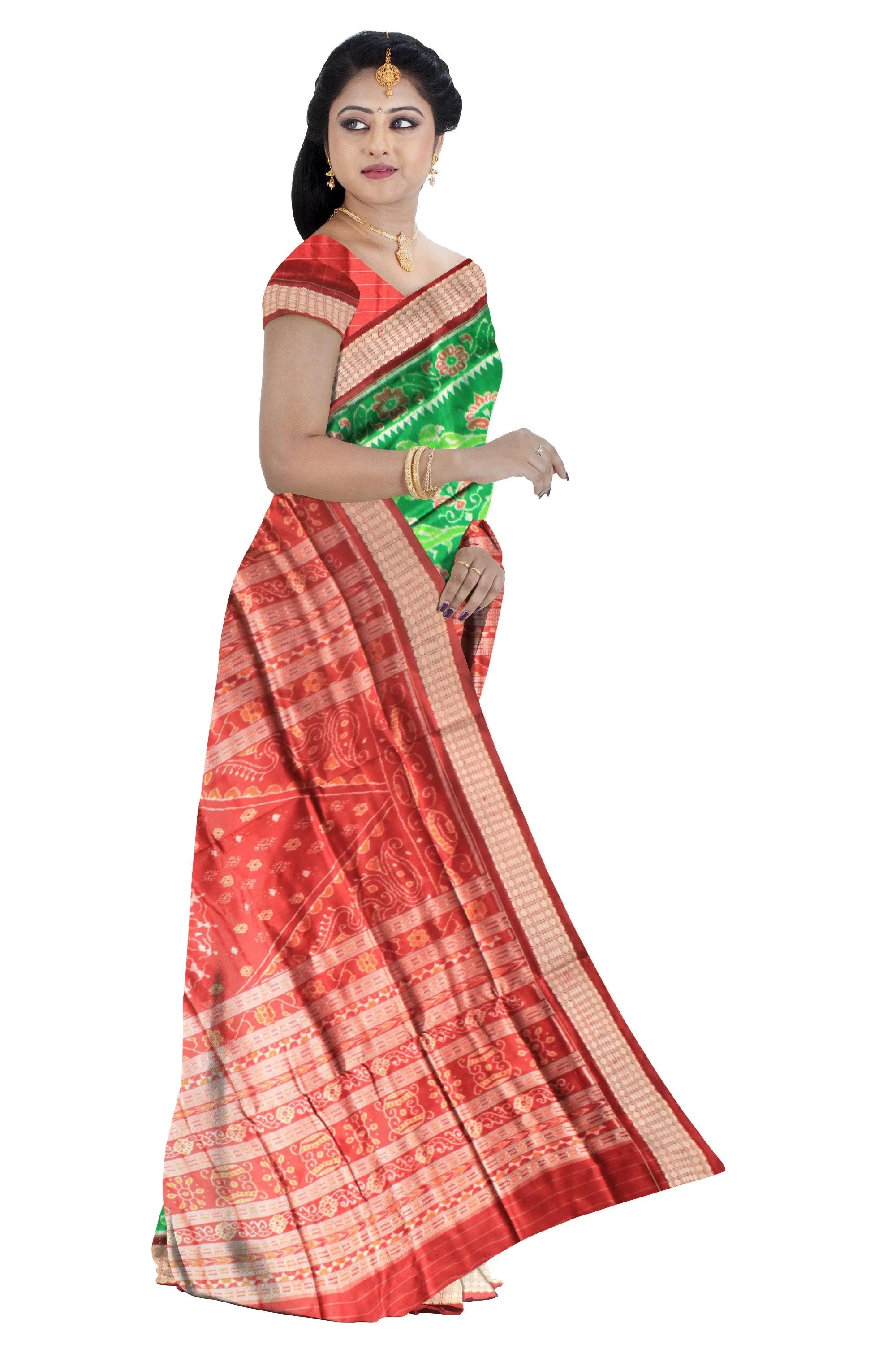Latest green color parrot design sonepur pata saree in pure silk. - Koshali Arts & Crafts Enterprise