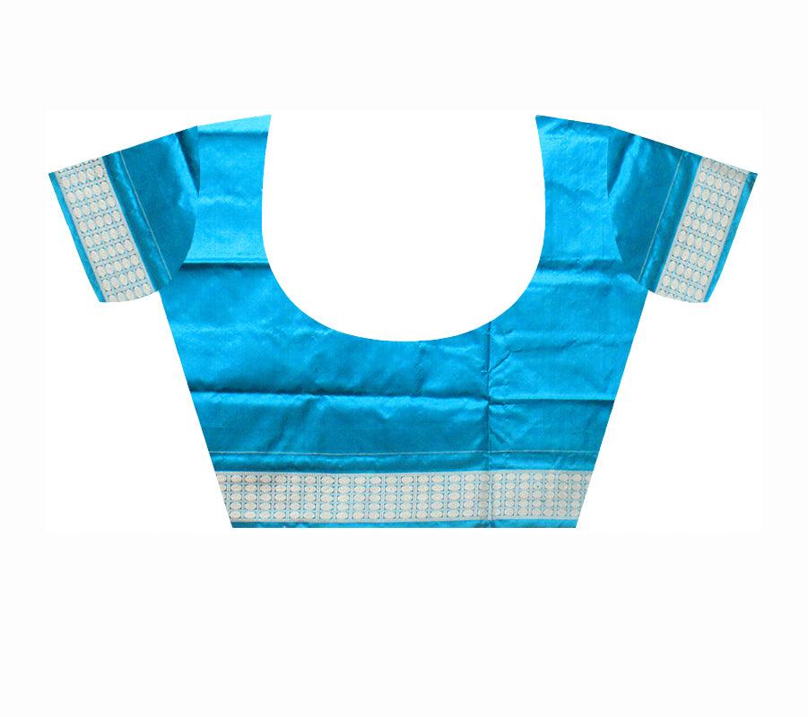 Latest design sambalpuri pata  saree in red and sky color with blouse piece. - Koshali Arts & Crafts Enterprise