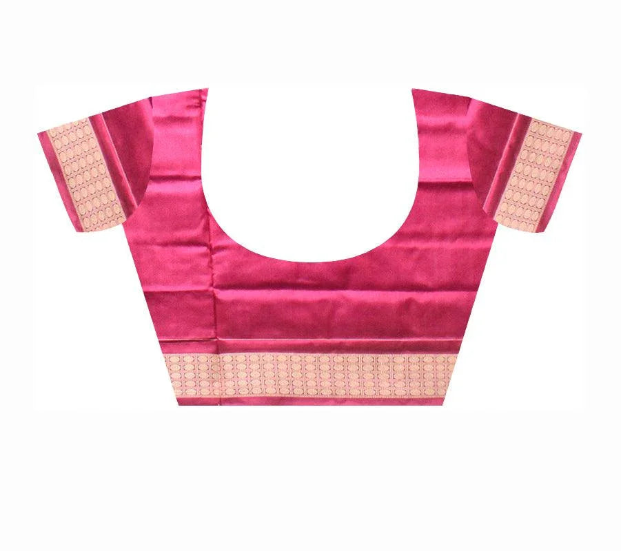 Latest terracotta design sambalpuri pata saree in green and light pink with blouse piece. - Koshali Arts & Crafts Enterprise