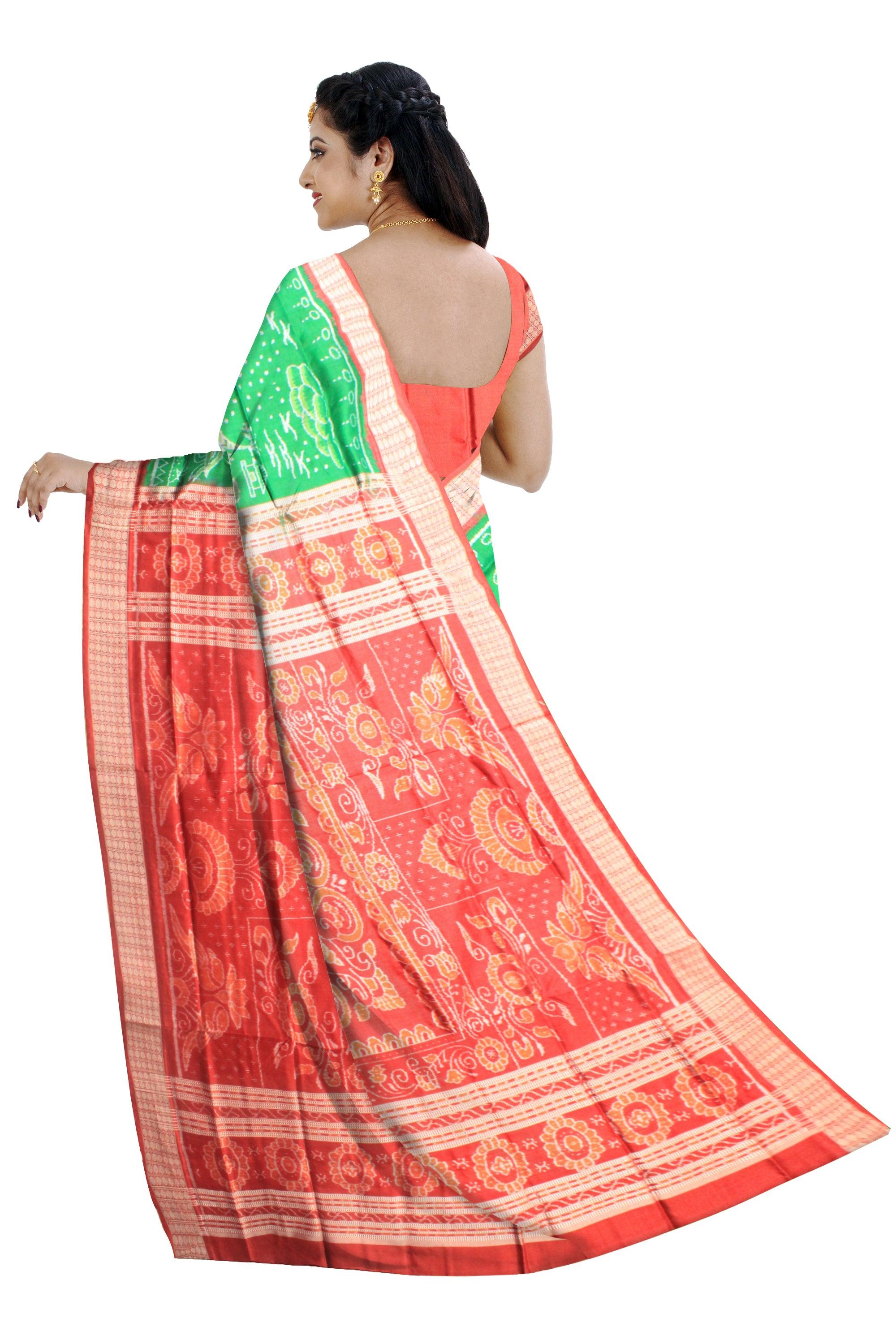 Most popular sambalpuri design with green and maroon color pata with blouse piece. - Koshali Arts & Crafts Enterprise