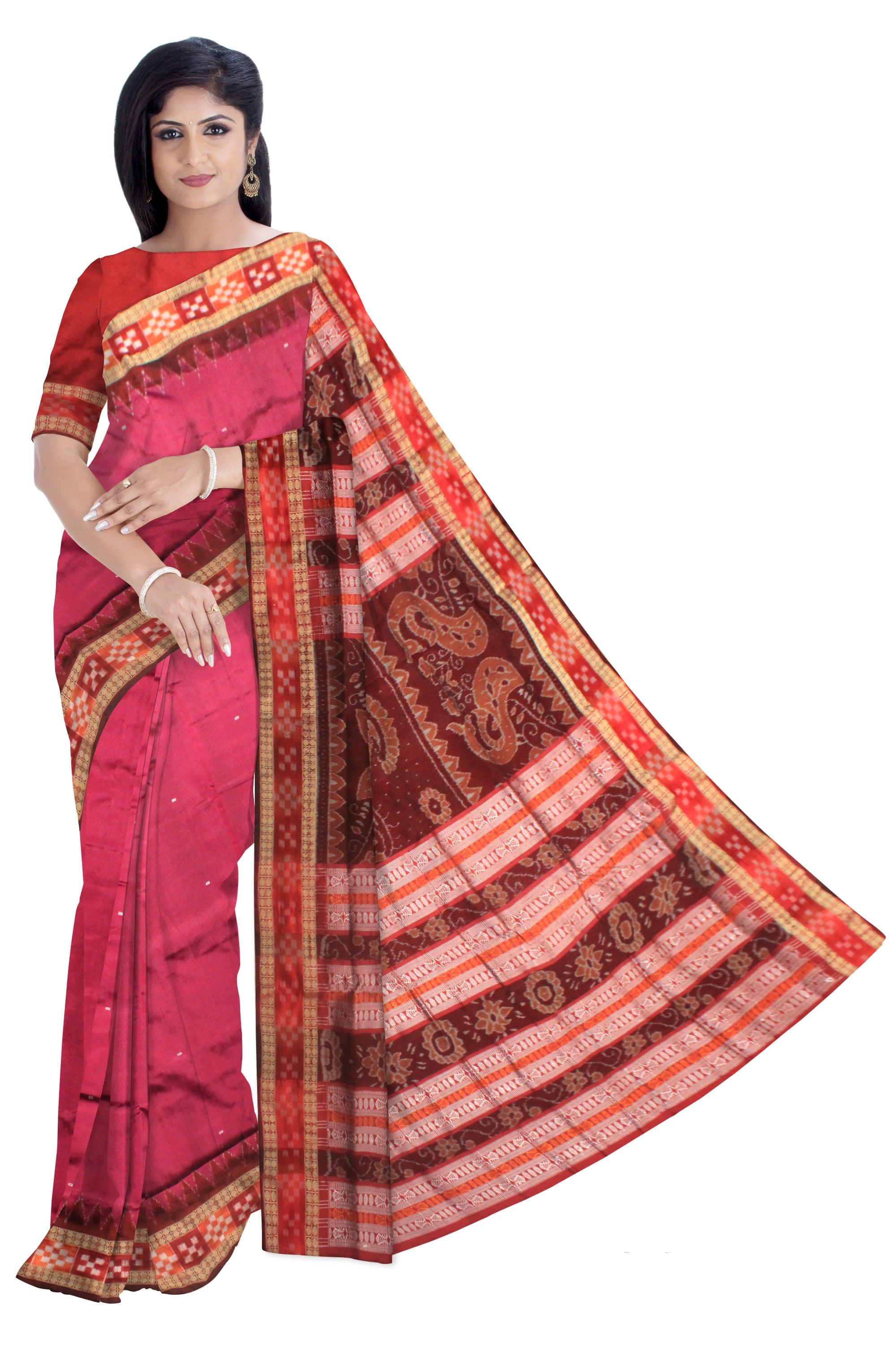 LATEST DESIGN DARK PINK  AND MAROON COLOR DHADI SAPTA SAMBALPURI PATA SAREE. - Koshali Arts & Crafts Enterprise