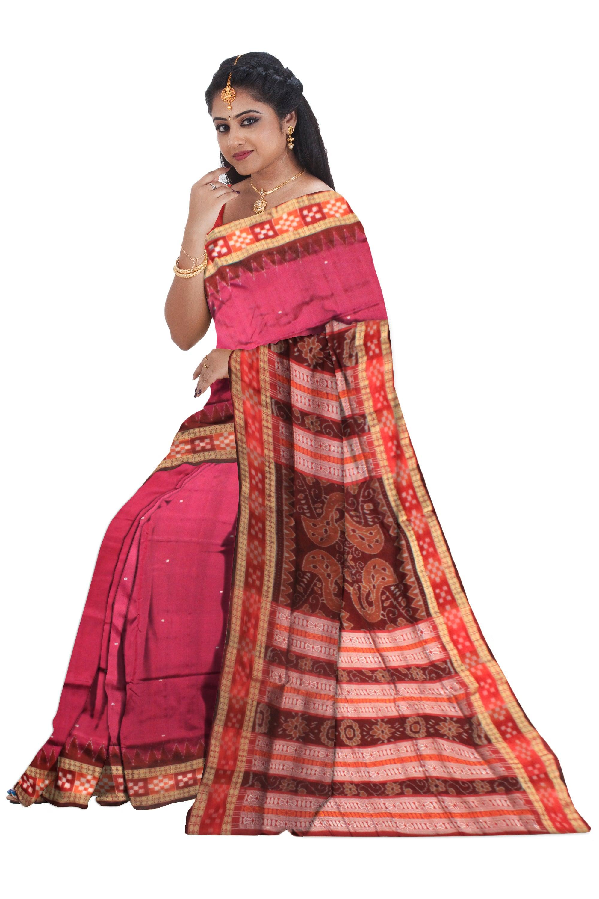 LATEST DESIGN DARK PINK  AND MAROON COLOR DHADI SAPTA SAMBALPURI PATA SAREE. - Koshali Arts & Crafts Enterprise