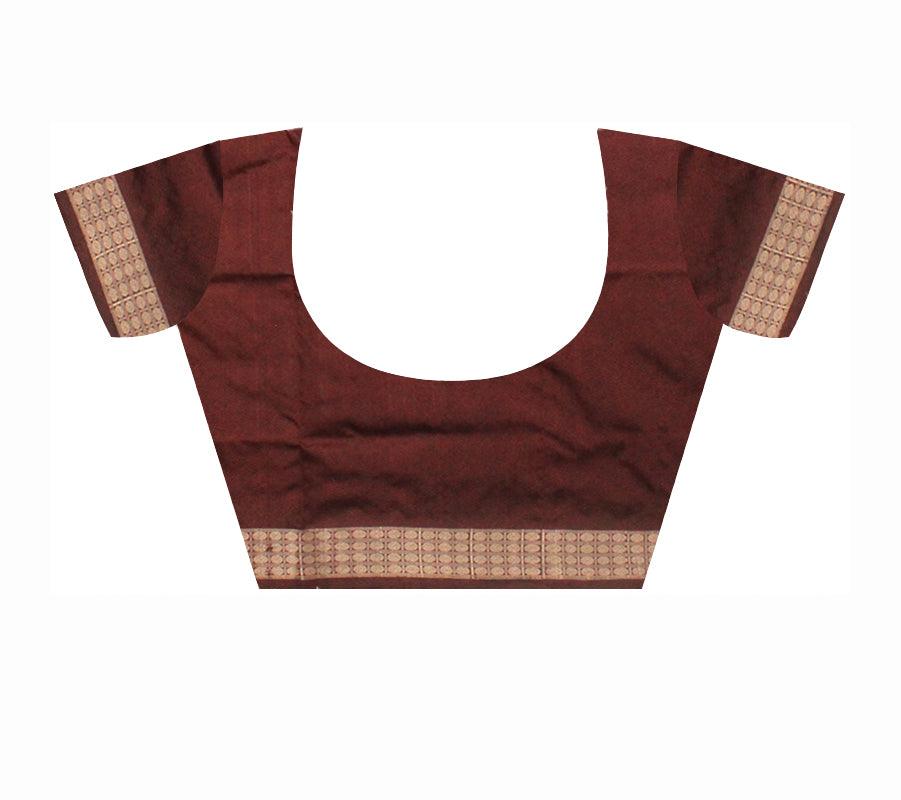 YELLOW AND COFFEE COLOR CHANDUA DESIGN PATA WITH BLOUSE PIECE. - Koshali Arts & Crafts Enterprise