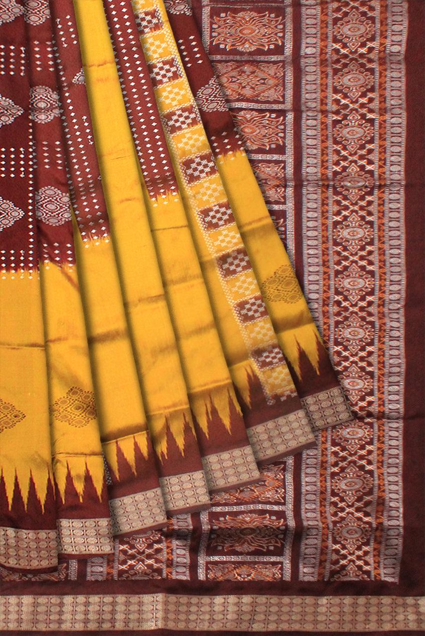 YELLOW AND COFFEE COLOR CHANDUA DESIGN PATA WITH BLOUSE PIECE. - Koshali Arts & Crafts Enterprise