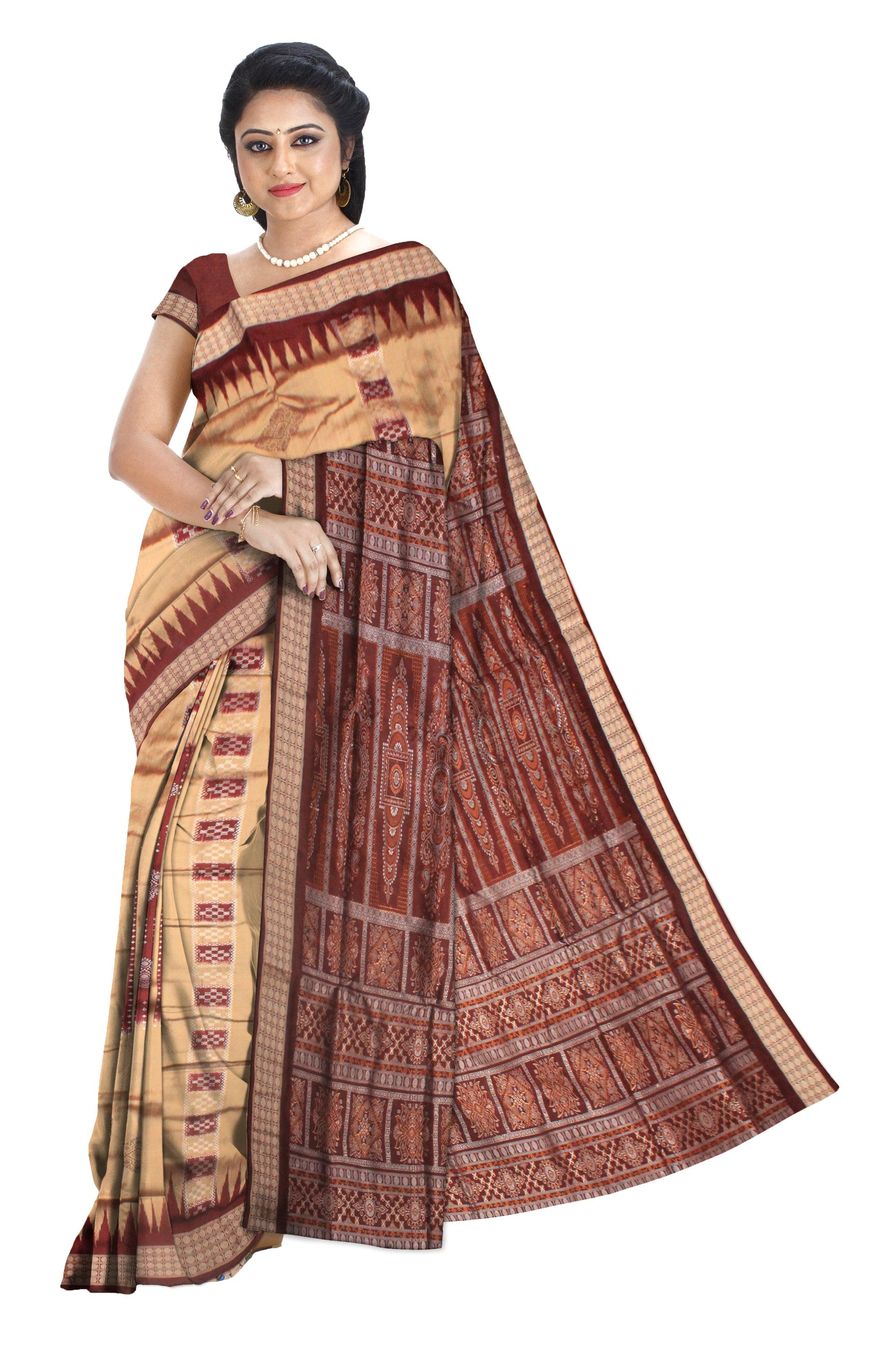 GRAY COLOR CHANDUA DESIGN PATA WITH BLOUSE PIECE. - Koshali Arts & Crafts Enterprise