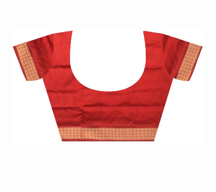 GOLDEN AND RED COLOR CHANDUA DESIGN PATA WITH BLOUSE PIECE. - Koshali Arts & Crafts Enterprise