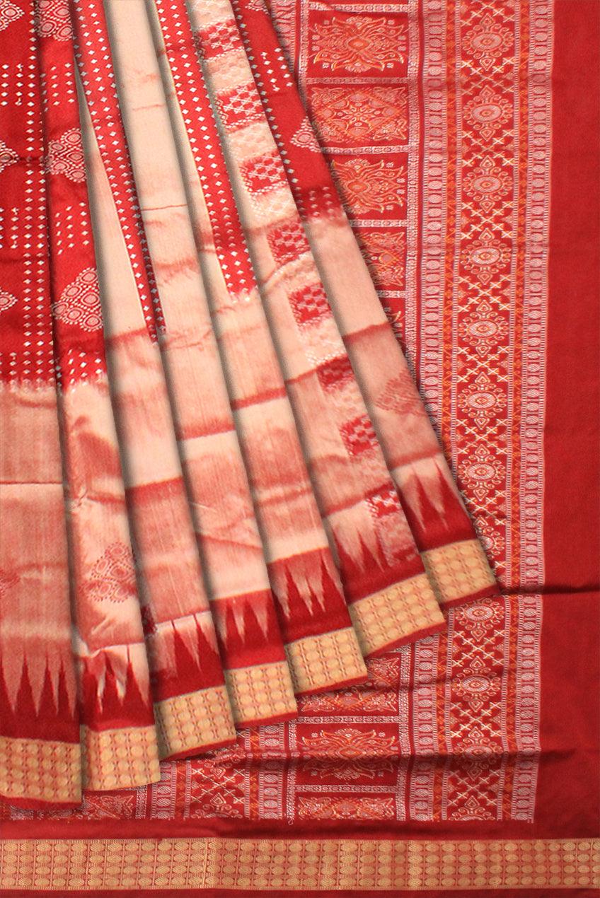 GOLDEN AND RED COLOR CHANDUA DESIGN PATA WITH BLOUSE PIECE. - Koshali Arts & Crafts Enterprise