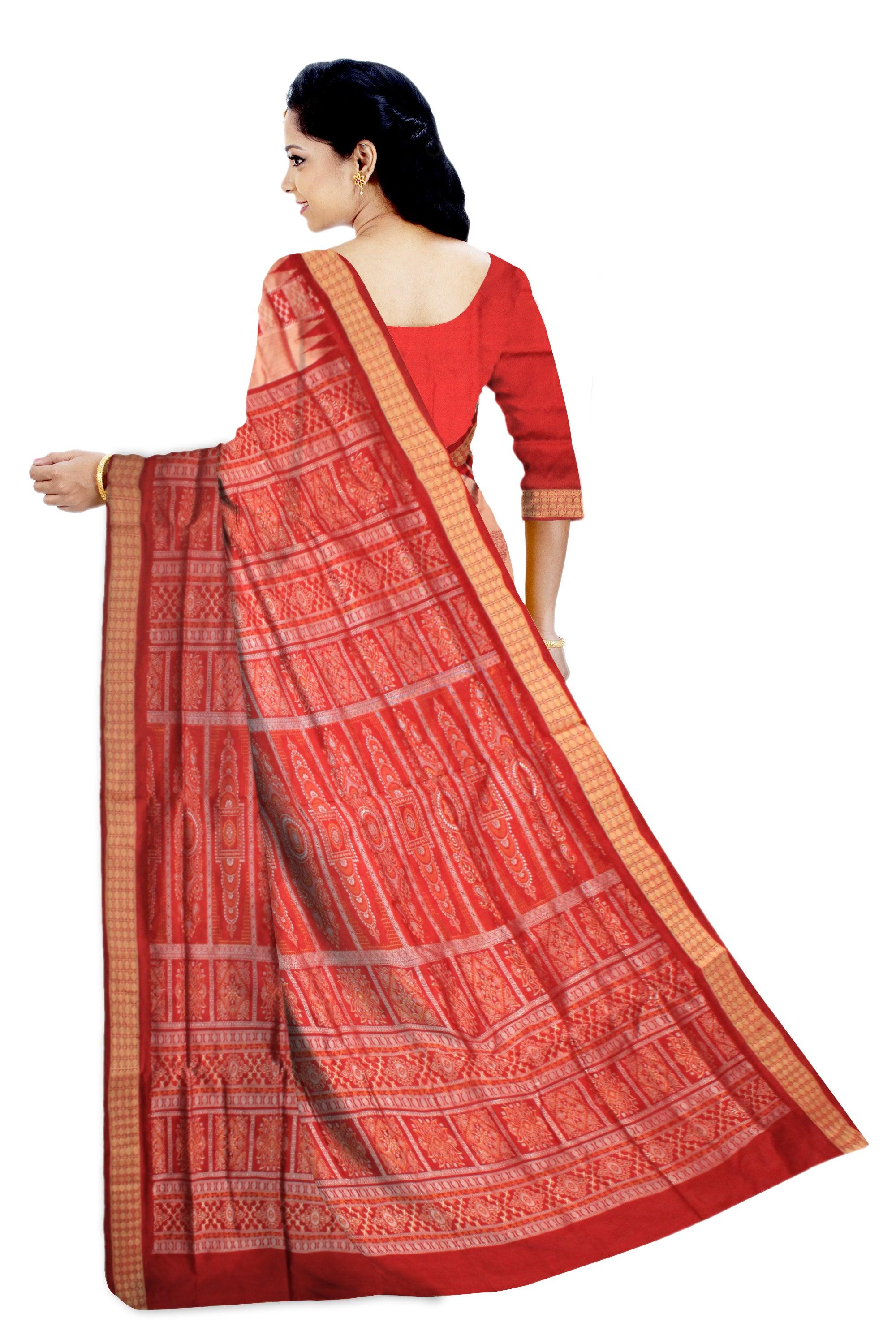 GOLDEN AND RED COLOR CHANDUA DESIGN PATA WITH BLOUSE PIECE. - Koshali Arts & Crafts Enterprise