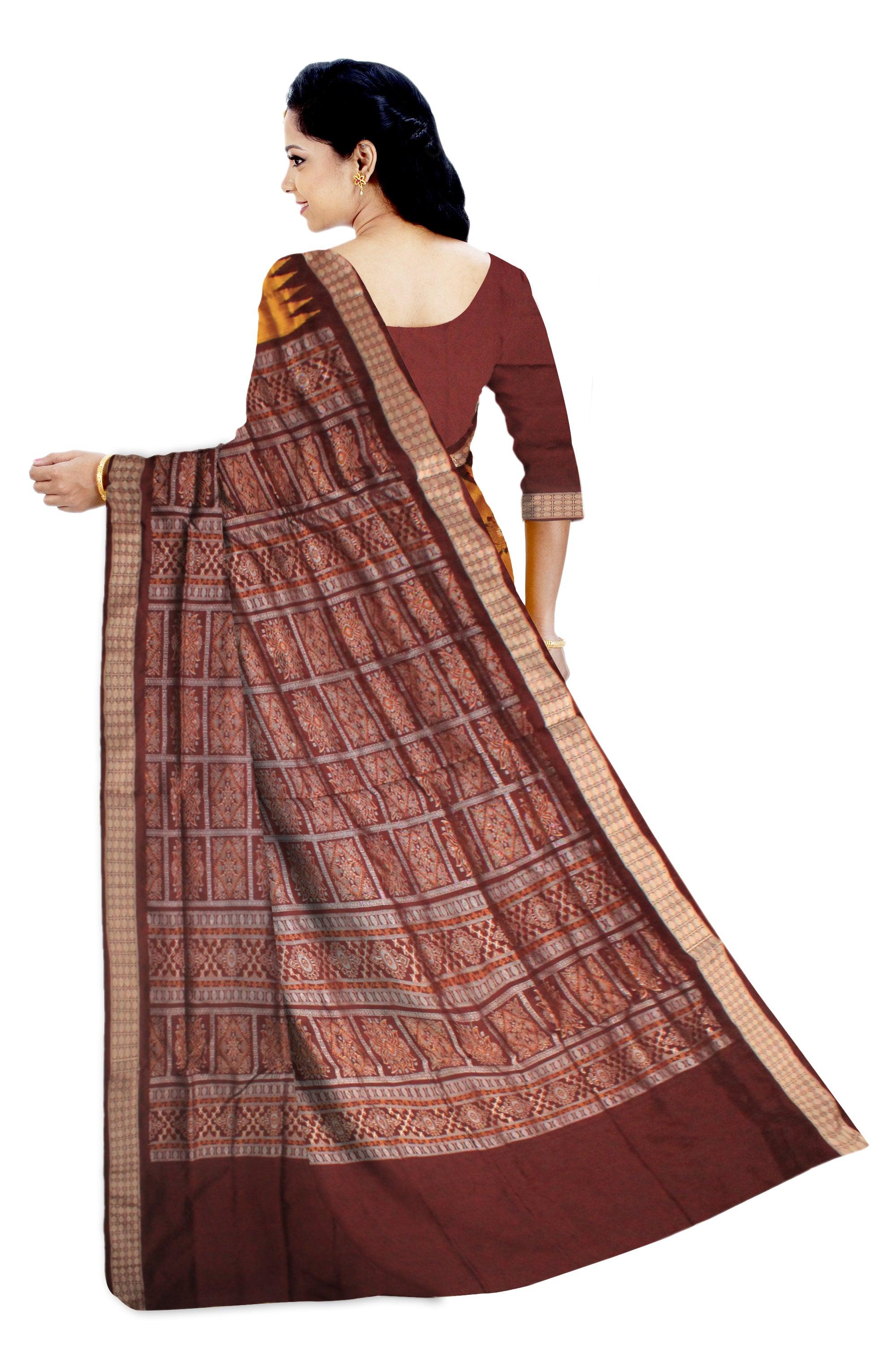 YELLOW, PINK AND MAROON MIX SAMBALPURI PATA SAREE WITH PASAPALI, AND BOMKEI PRINT IN BODY - Koshali Arts & Crafts Enterprise