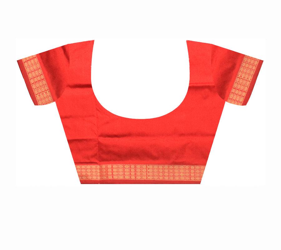 SAMBALPURI PATA IN YELLOW AND RED COLOR , CHANDUA PATA WITH BLOUSE PIECE. - Koshali Arts & Crafts Enterprise