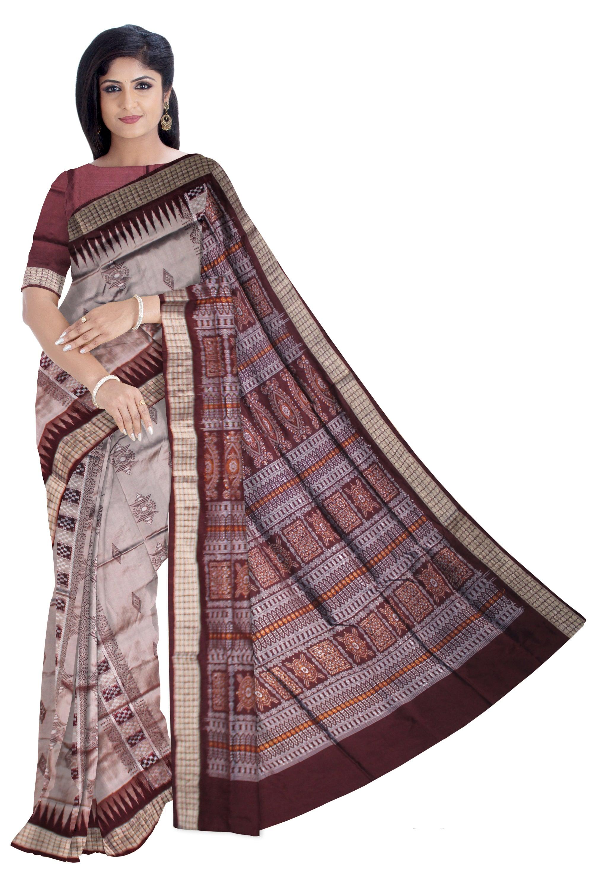 SONEPURI BOMKEI PATA SAREE IN GRAY AND COFFEE COLOR, WITH BLOUSE PIECE. - Koshali Arts & Crafts Enterprise