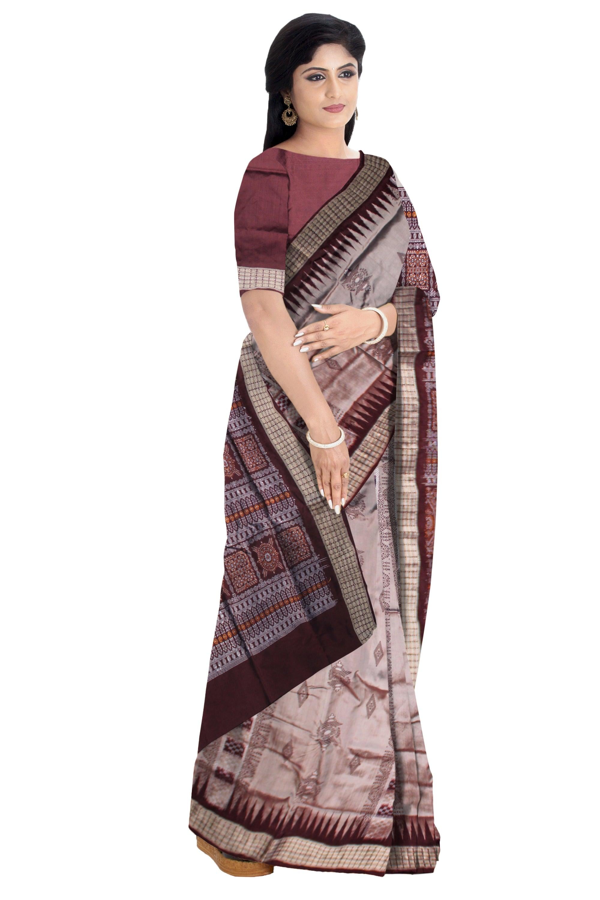 SONEPURI BOMKEI PATA SAREE IN GRAY AND COFFEE COLOR, WITH BLOUSE PIECE. - Koshali Arts & Crafts Enterprise