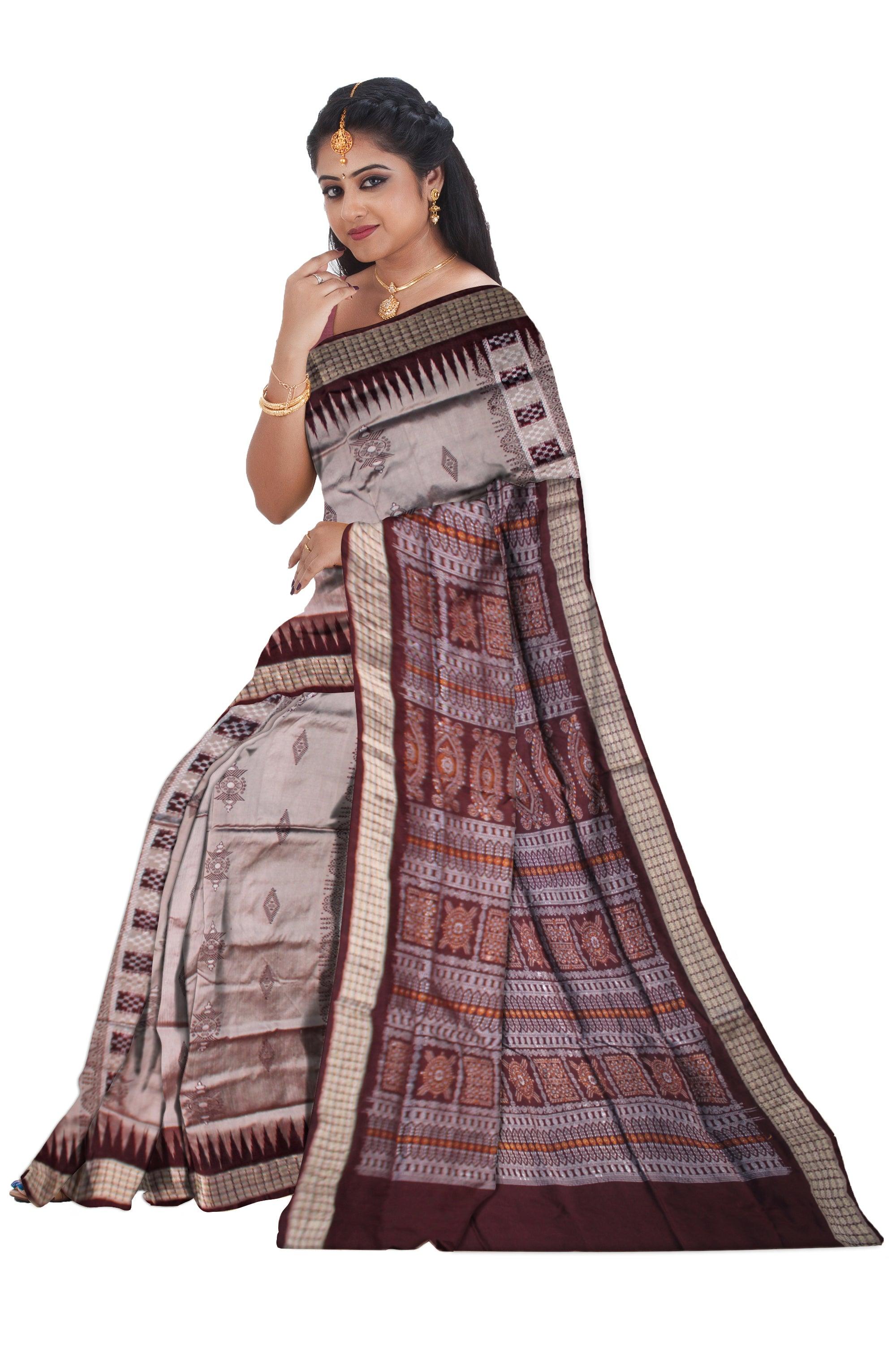 SONEPURI BOMKEI PATA SAREE IN GRAY AND COFFEE COLOR, WITH BLOUSE PIECE. - Koshali Arts & Crafts Enterprise