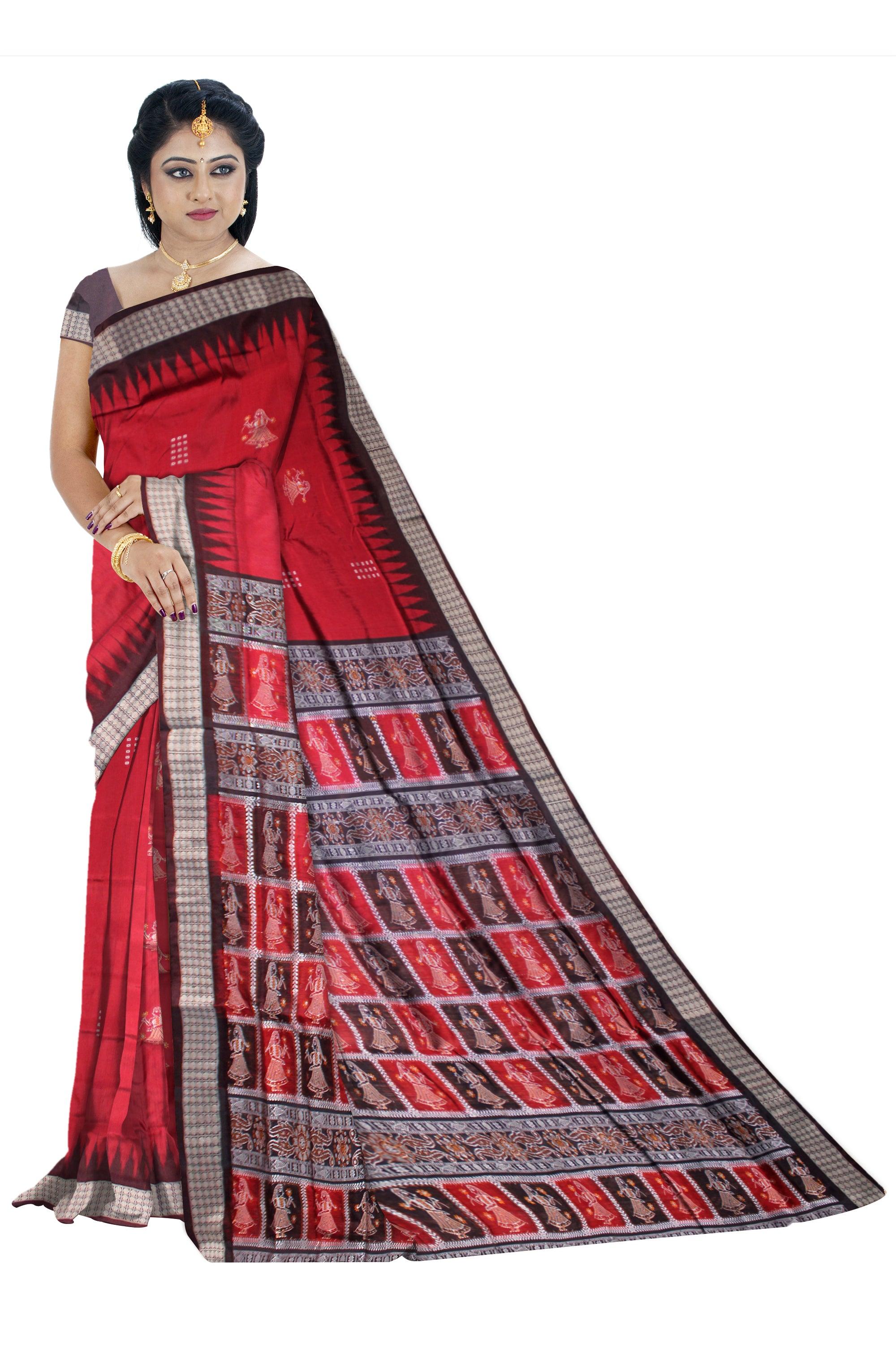 DOLL PRINT PATA SAREE IN RED AND COFFEE COLOR, AVAILABLE WITH BLOUSE PIECE. - Koshali Arts & Crafts Enterprise