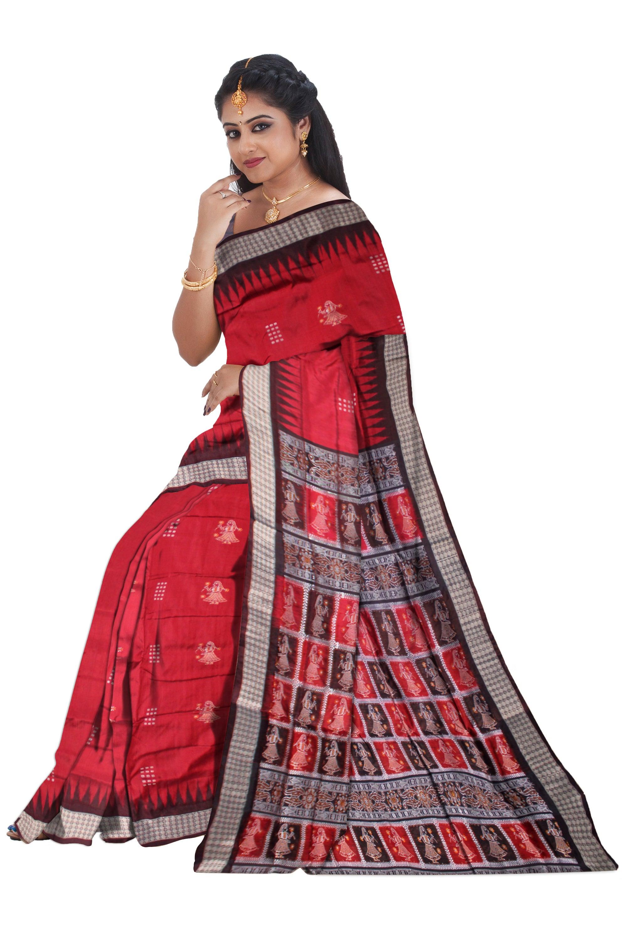 DOLL PRINT PATA SAREE IN RED AND COFFEE COLOR, AVAILABLE WITH BLOUSE PIECE. - Koshali Arts & Crafts Enterprise