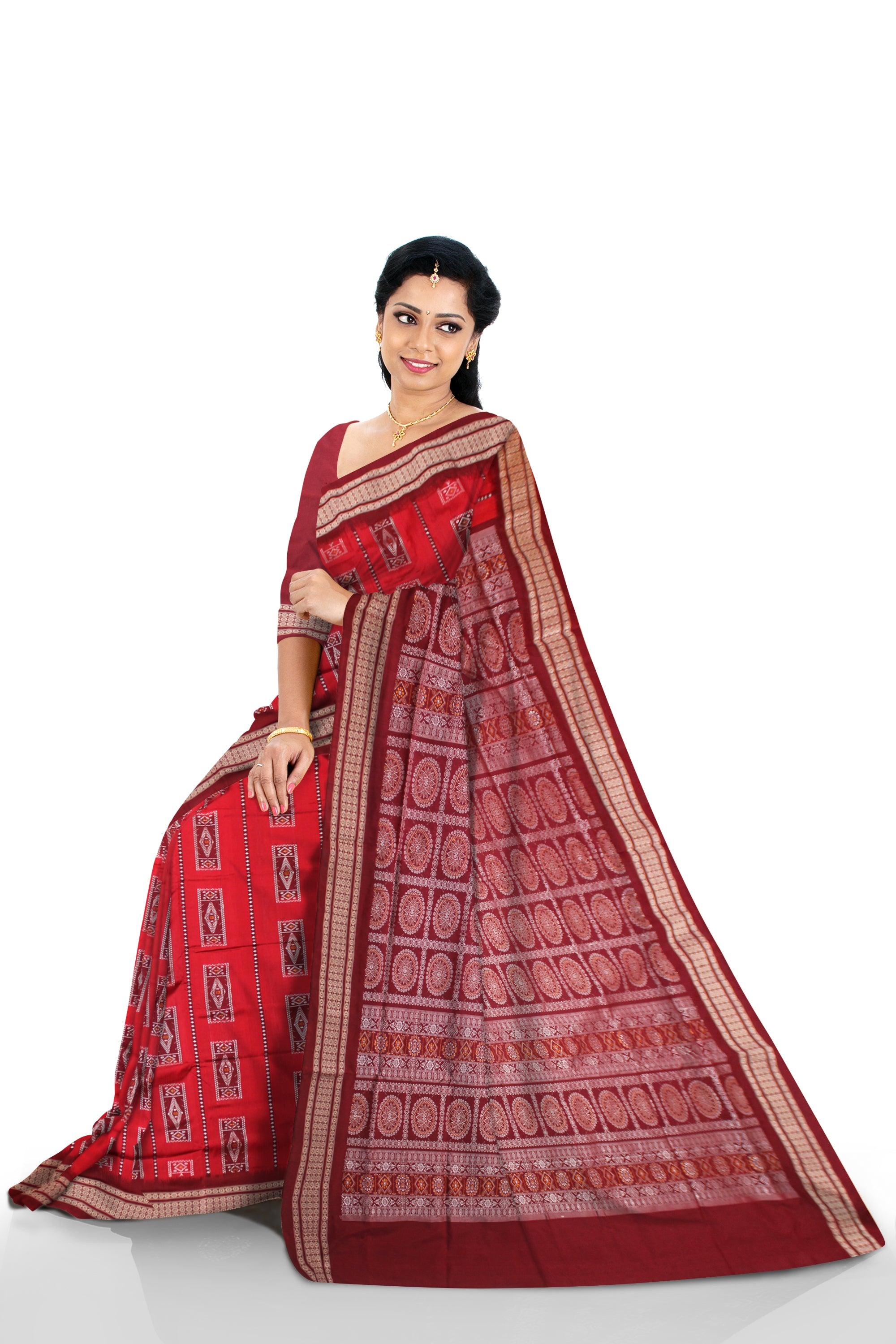 NEW DESIGN BANDHA SAREE IN RED AND MAROON COLOR MIX PATA, WITH BLOUSE PIECE - Koshali Arts & Crafts Enterprise