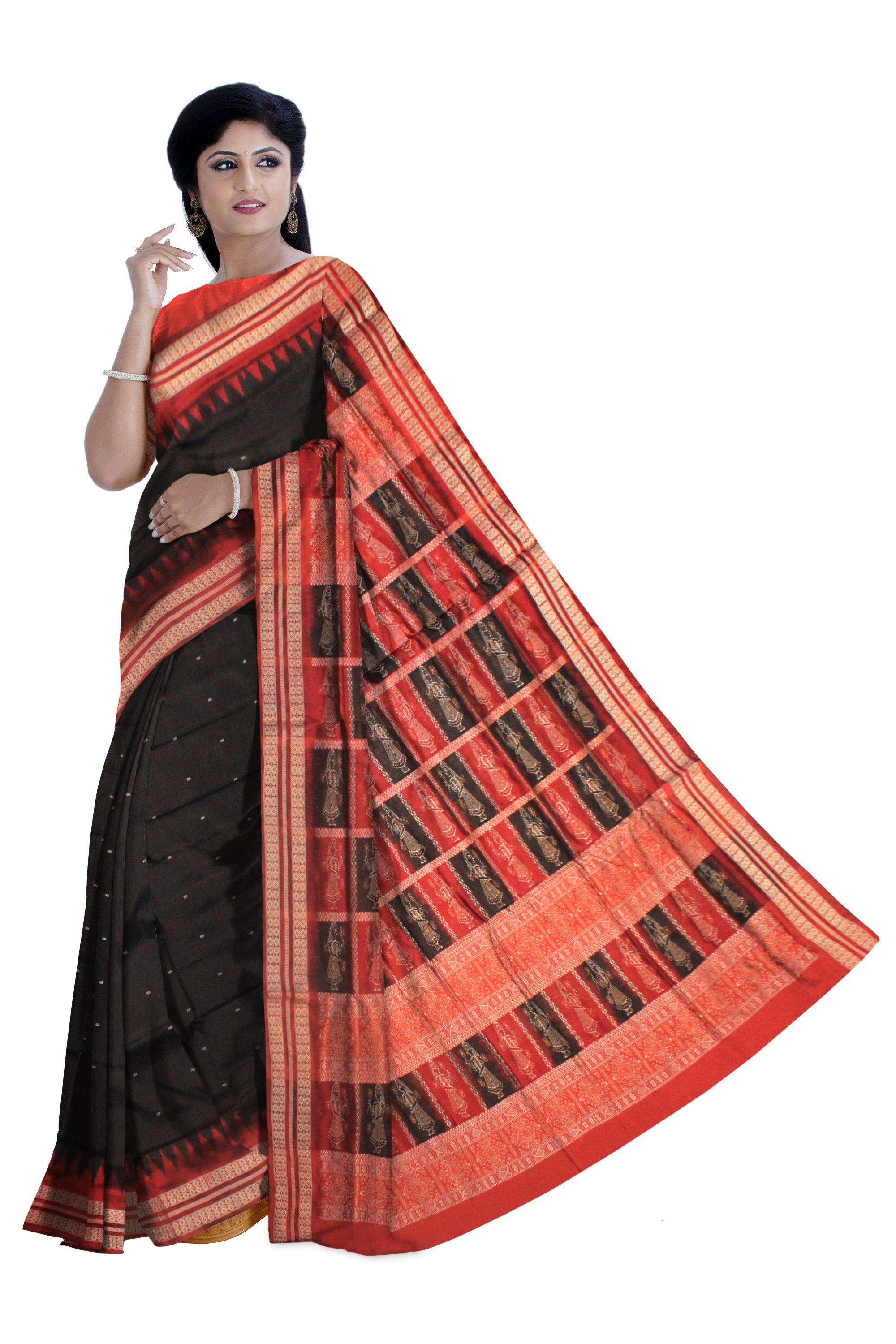LATEST DESIGN OF PATA  SAREE IN BLACK AND RED COLOR, WITH BLOUSE PIECE. - Koshali Arts & Crafts Enterprise