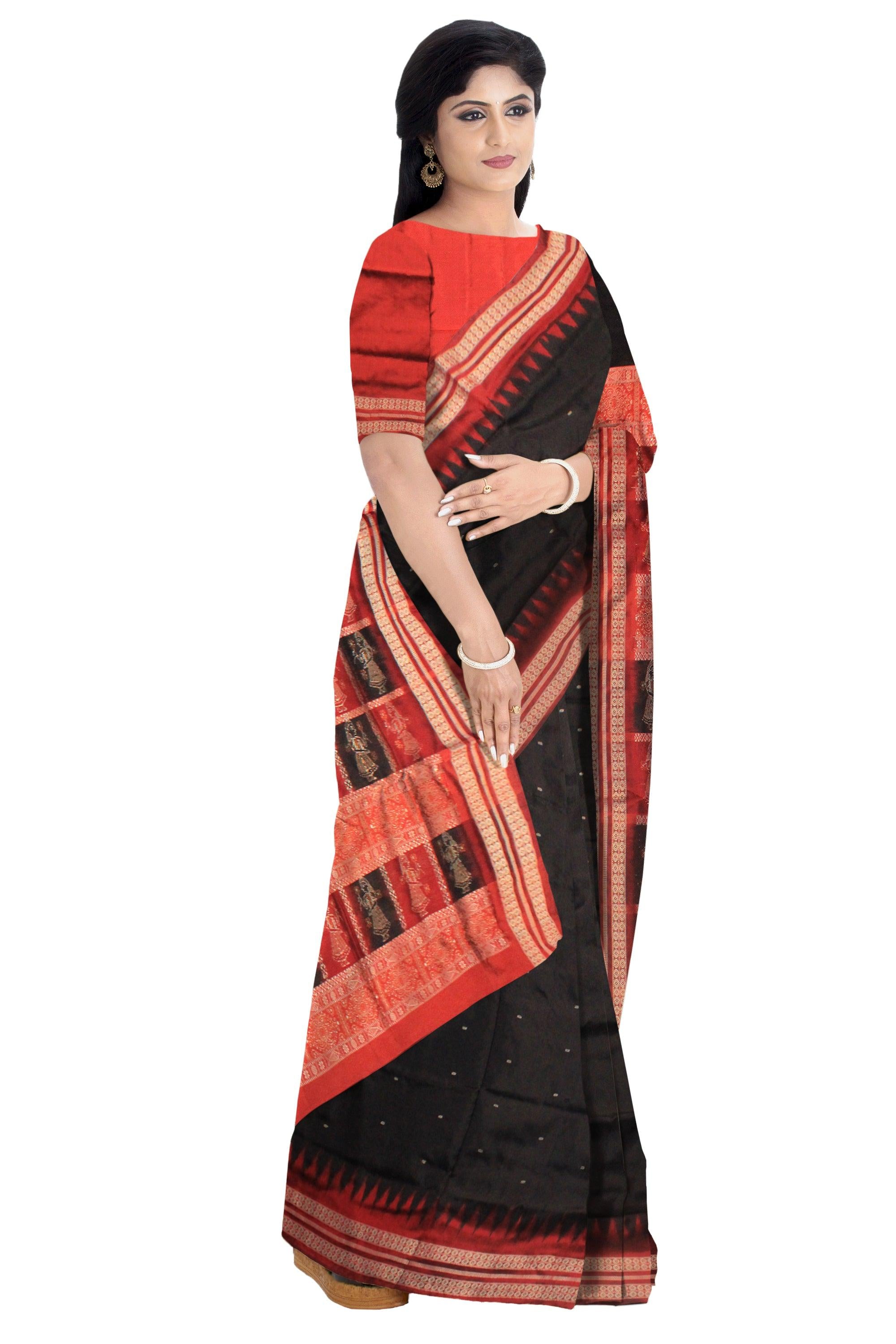 LATEST DESIGN OF PATA  SAREE IN BLACK AND RED COLOR, WITH BLOUSE PIECE. - Koshali Arts & Crafts Enterprise