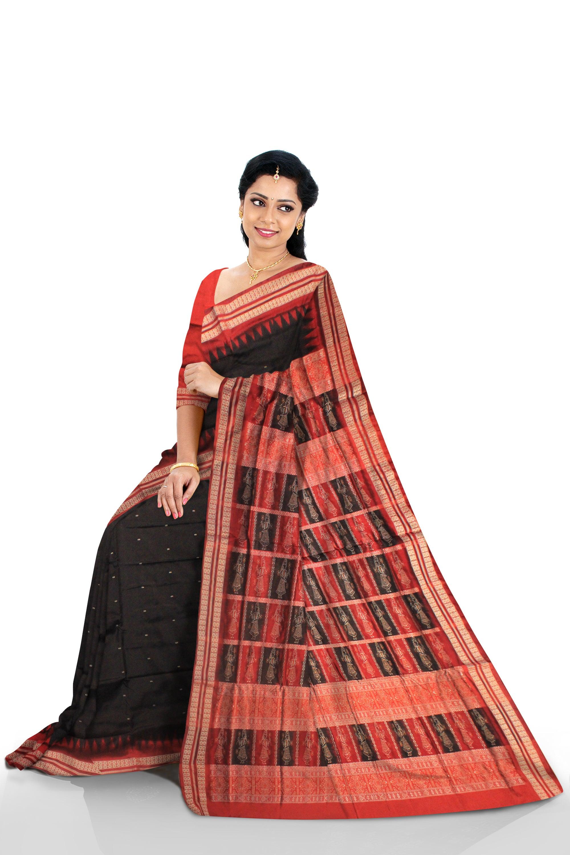LATEST DESIGN OF PATA SAREE IN BLACK AND RED COLOR, WITH BLOUSE PIECE. - Koshali Arts & Crafts Enterprise