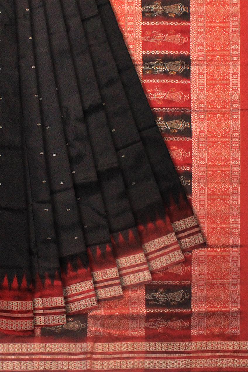 LATEST DESIGN OF PATA SAREE IN BLACK AND RED COLOR, WITH BLOUSE PIECE. - Koshali Arts & Crafts Enterprise