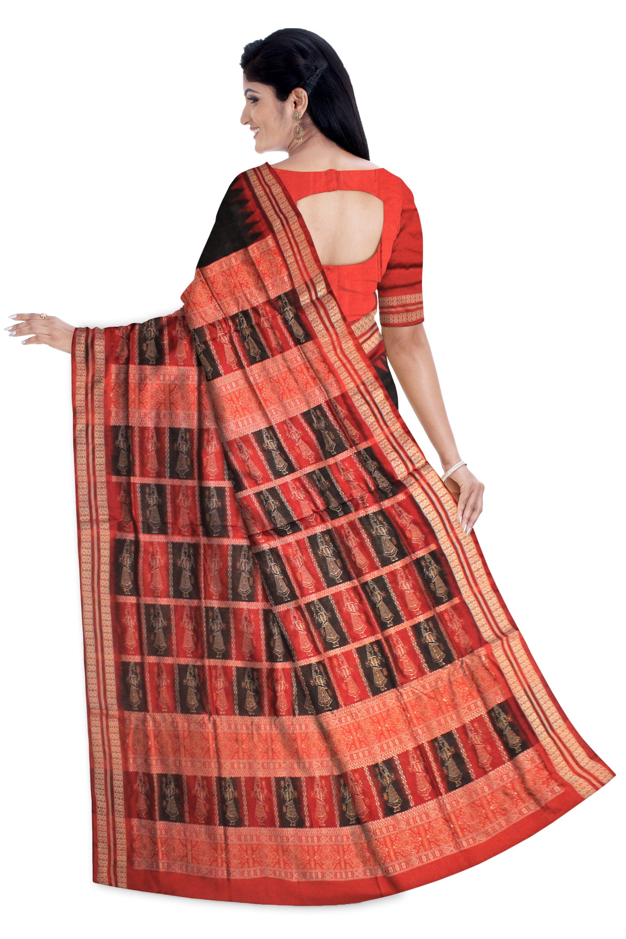 LATEST DESIGN OF PATA SAREE IN BLACK AND RED COLOR, WITH BLOUSE PIECE. - Koshali Arts & Crafts Enterprise