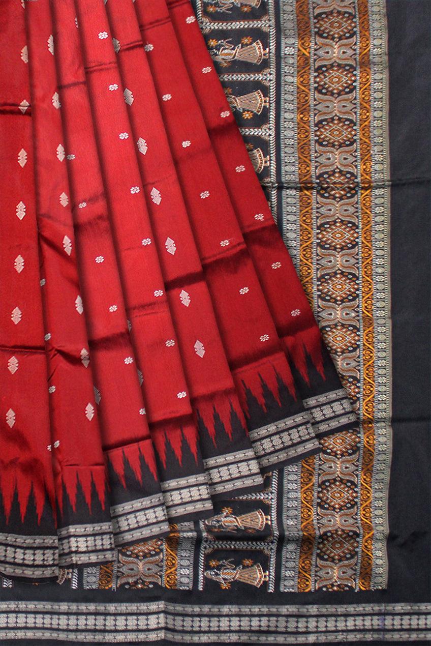 A NEW DESIGN OF SONEPUR PATLI SAREE IN MAROON AND BLACK COLOR, WITH BLOUSE PIECE. - Koshali Arts & Crafts Enterprise