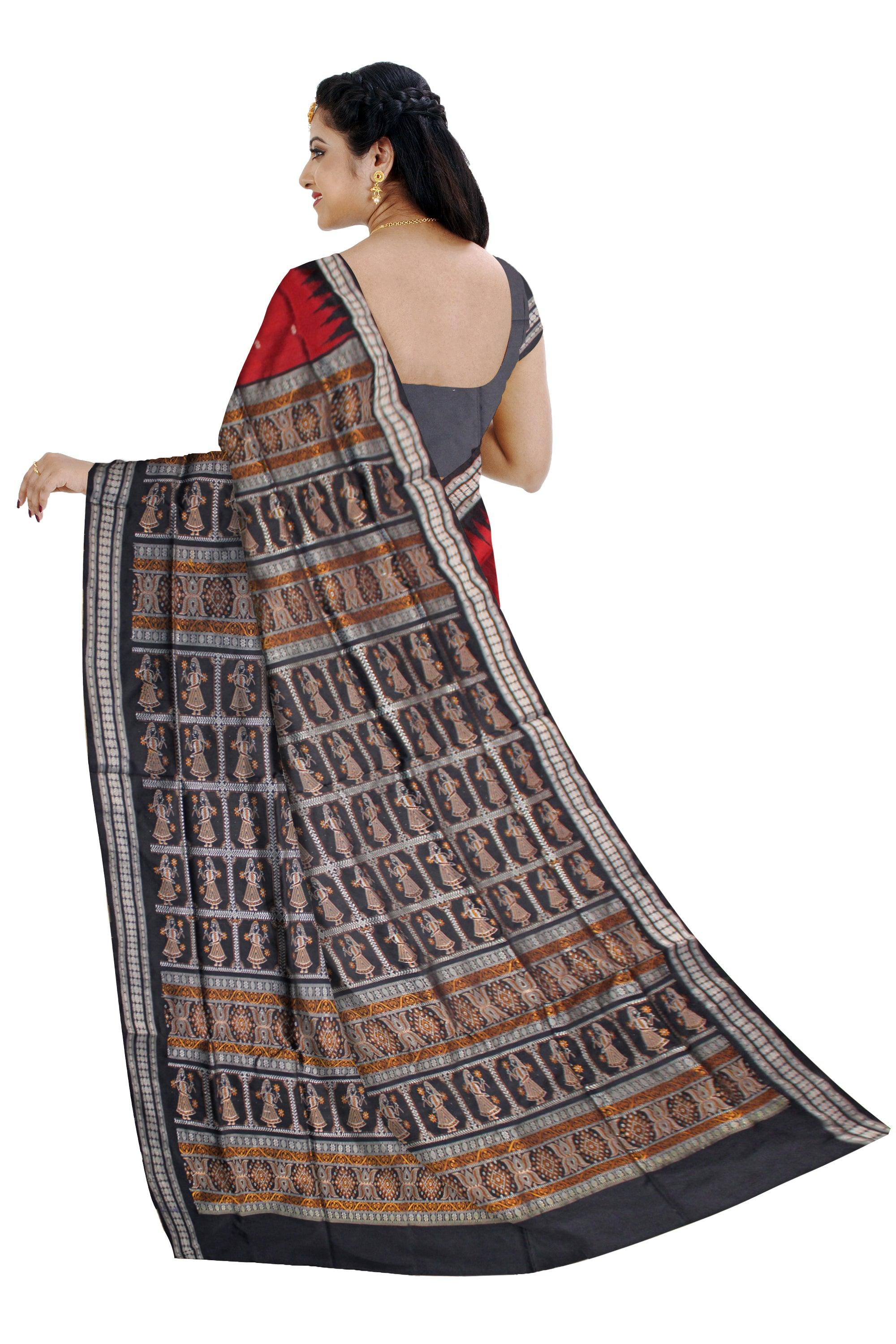 A NEW DESIGN OF SONEPUR PATLI SAREE IN MAROON AND BLACK COLOR, WITH BLOUSE PIECE. - Koshali Arts & Crafts Enterprise