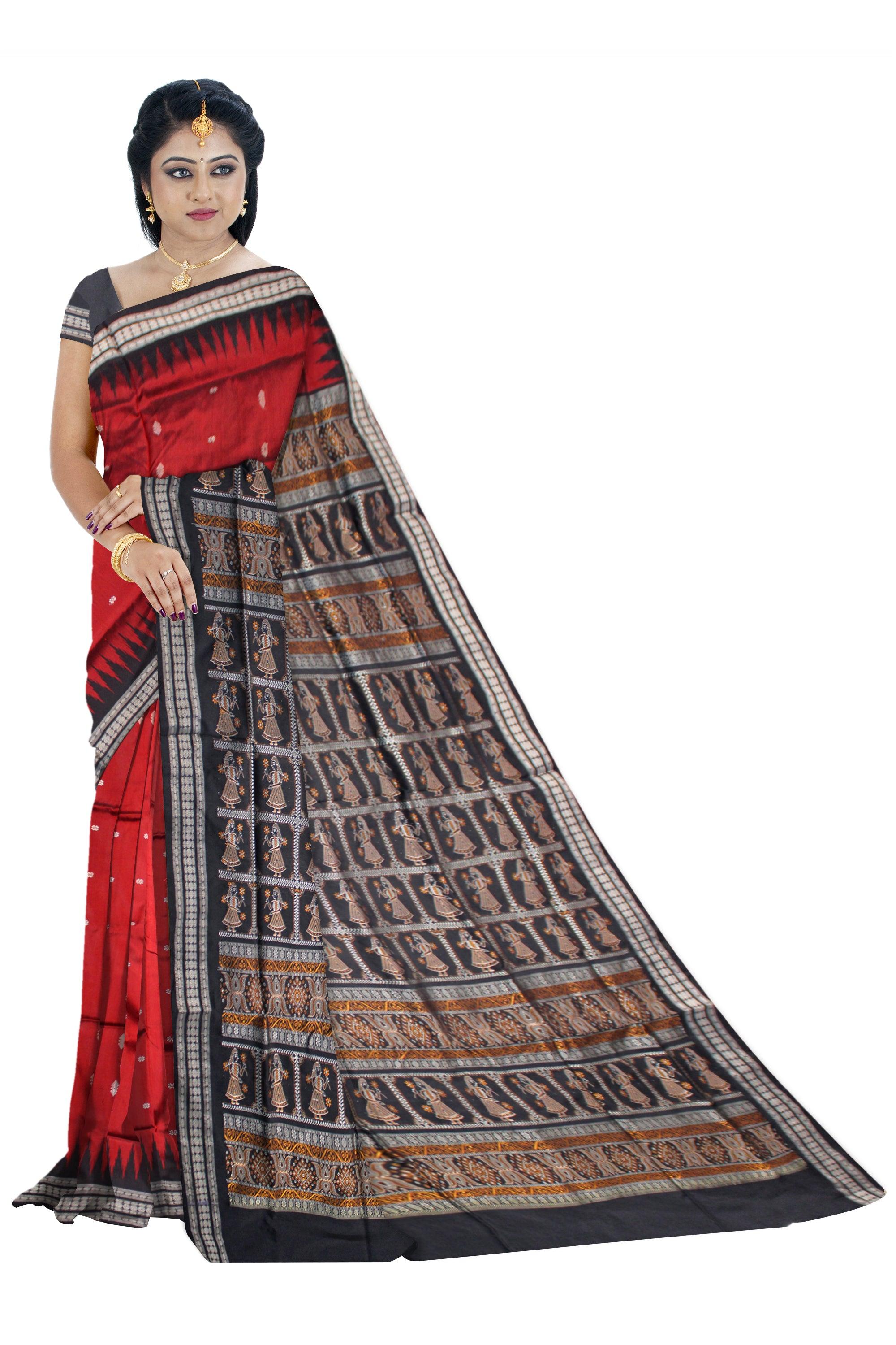 A NEW DESIGN OF SONEPUR PATLI SAREE IN MAROON AND BLACK COLOR, WITH BLOUSE PIECE. - Koshali Arts & Crafts Enterprise