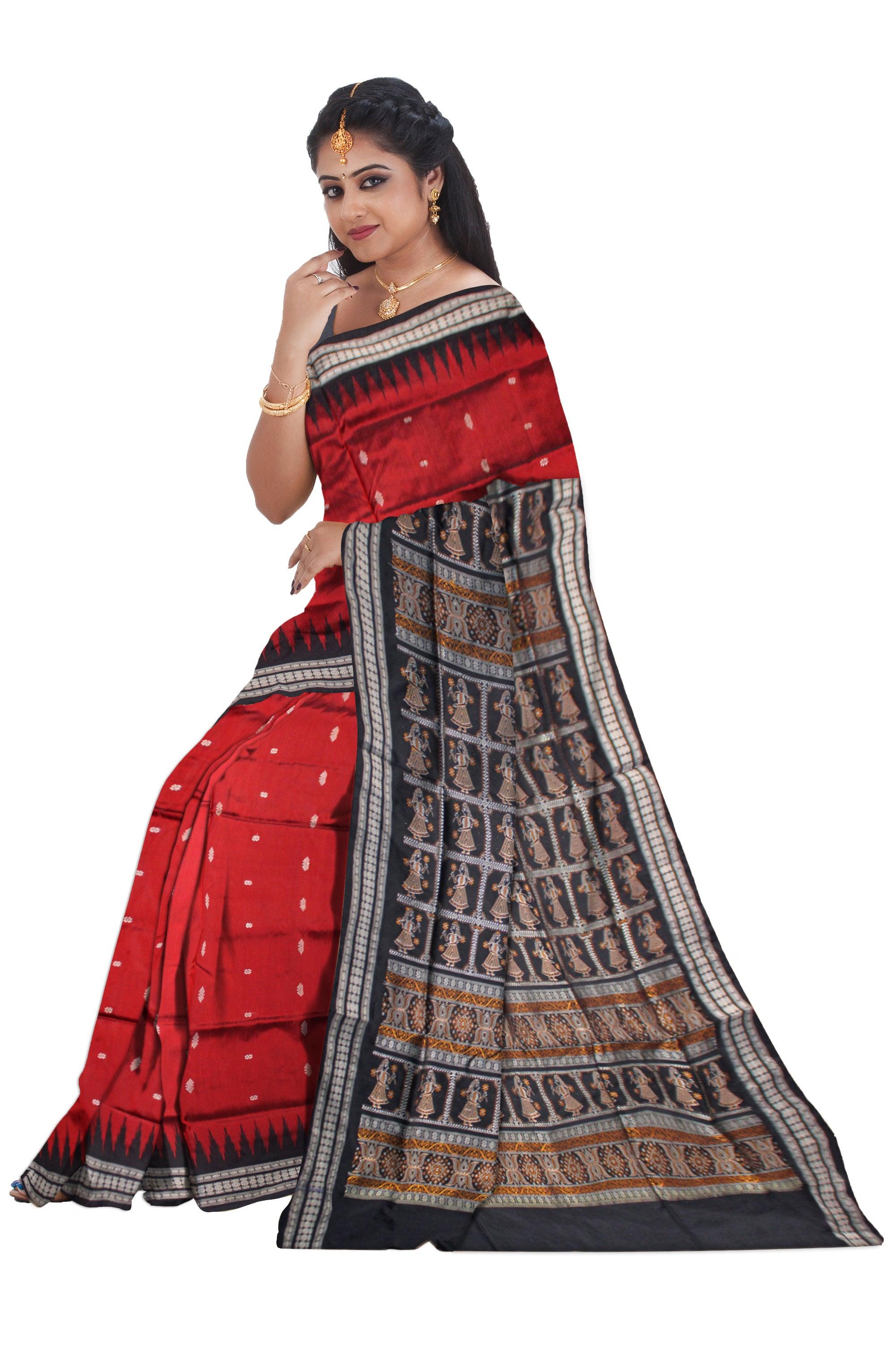 A NEW DESIGN OF SONEPUR PATLI SAREE IN MAROON AND BLACK COLOR, WITH BLOUSE PIECE. - Koshali Arts & Crafts Enterprise